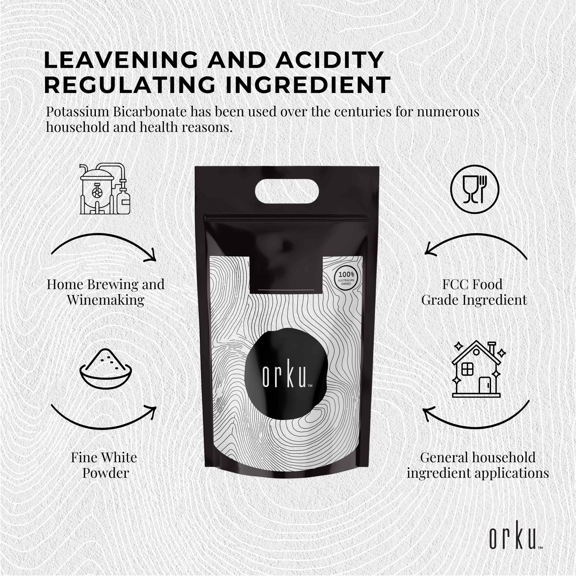 Orku 20Kg Potassium Bicarbonate Powder Bulk - Food Grade FCC for Brewing Baking