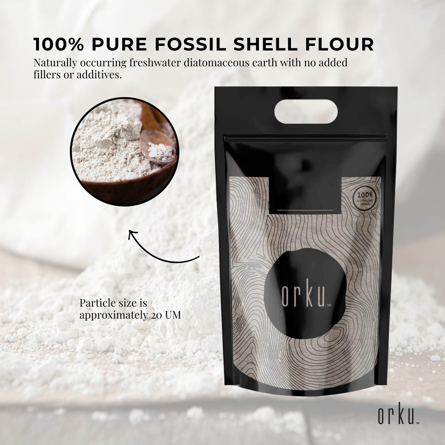 Orku 22.6kg Fine Diatomaceous Earth - Food Grade Fossil Shell Flour Powder Bulk