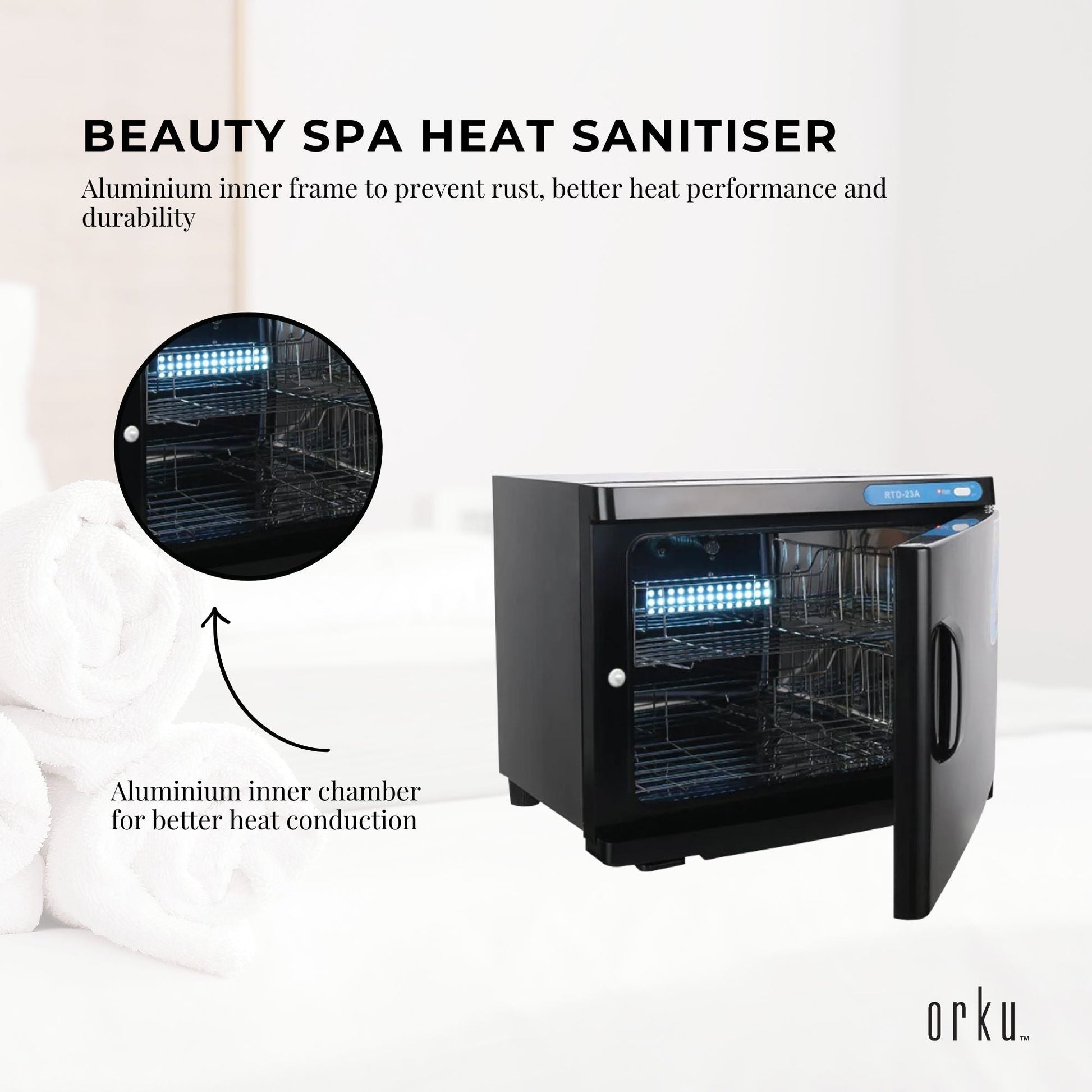 Orku 23L Black UV Electric Towel Warmer Steriliser Cabinet Salon Heat Sanitiser