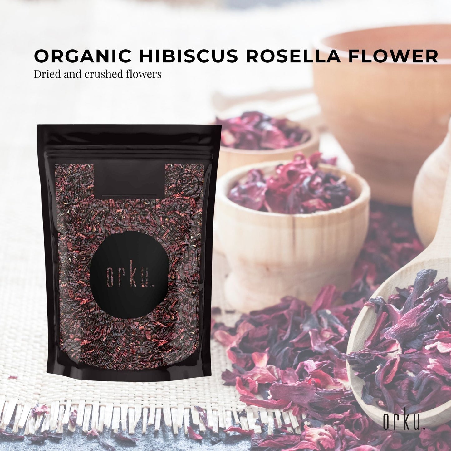 Orku 250g Organic Hibiscus Rosella Flower Crushed Dried Herbal Tea