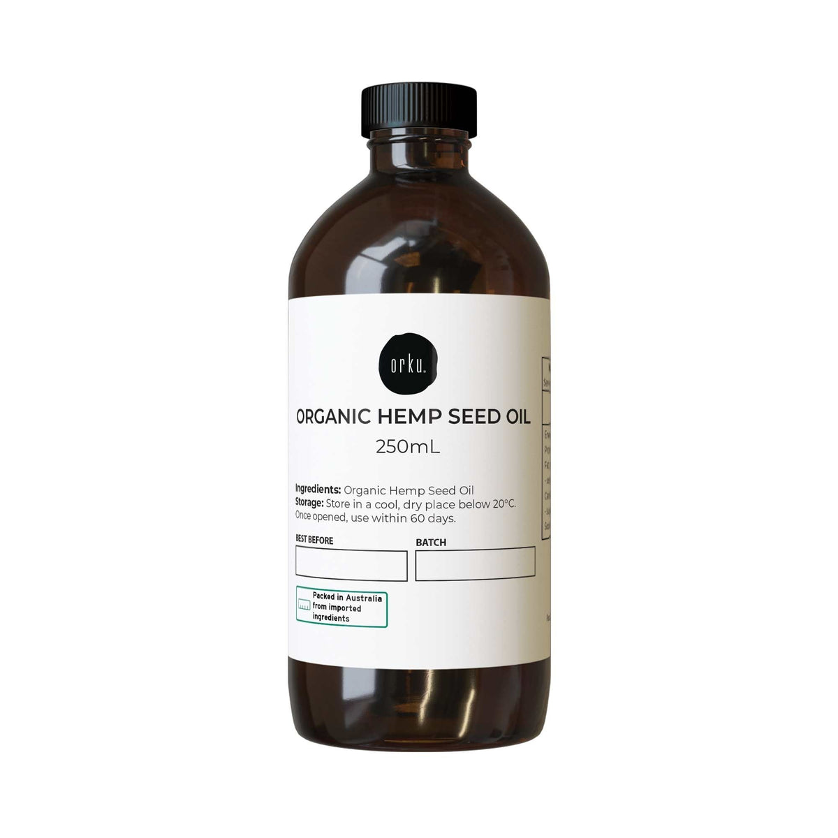 Orku 250ml Organic Hemp Seed Oil - Cold Pressed Food Grade Oils