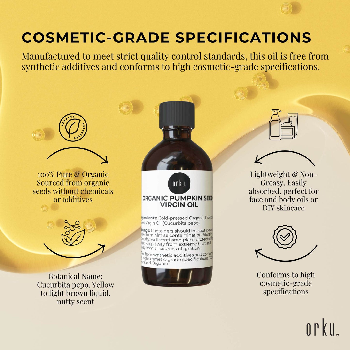 Orku 250ml Organic Pumpkin Seed Virgin Oil Cold Pressed Cosmetic Grade