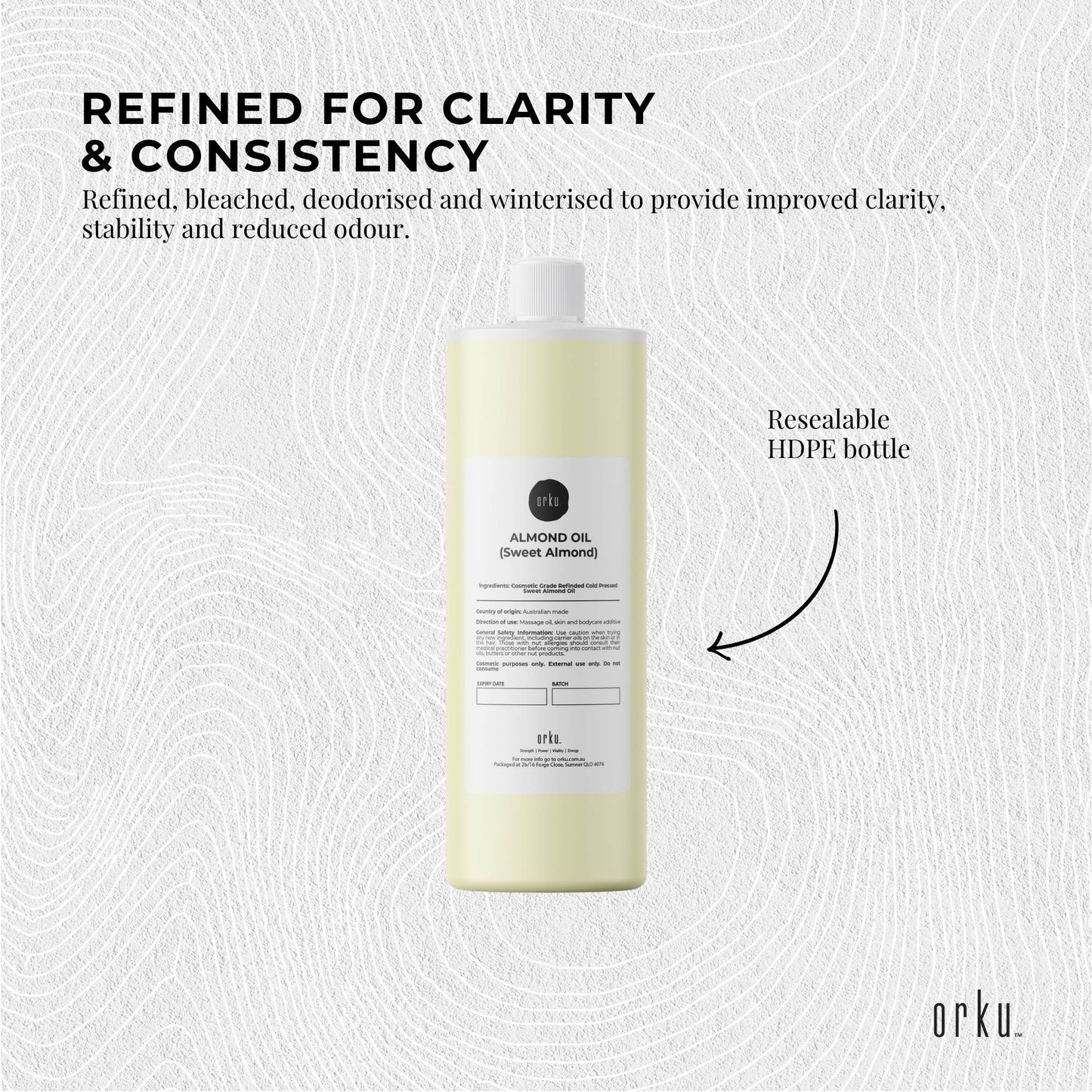 Orku 250ml Sweet Almond Oil 100% Pure Refined Cosmetic Carrier Skin Hair