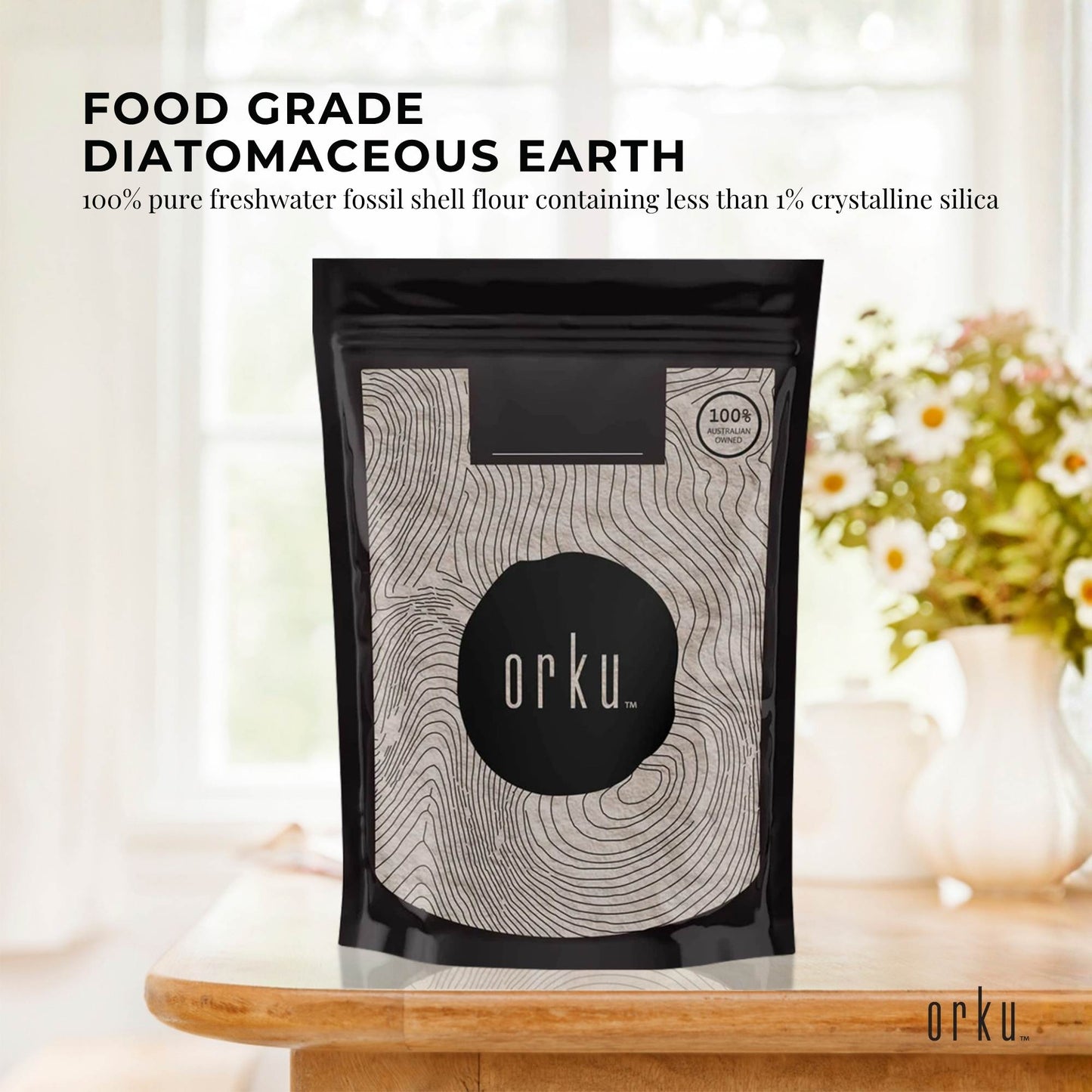 Orku 2Kg Fine Diatomaceous Earth - Food Grade FCC Fossil Shell Flour Powder