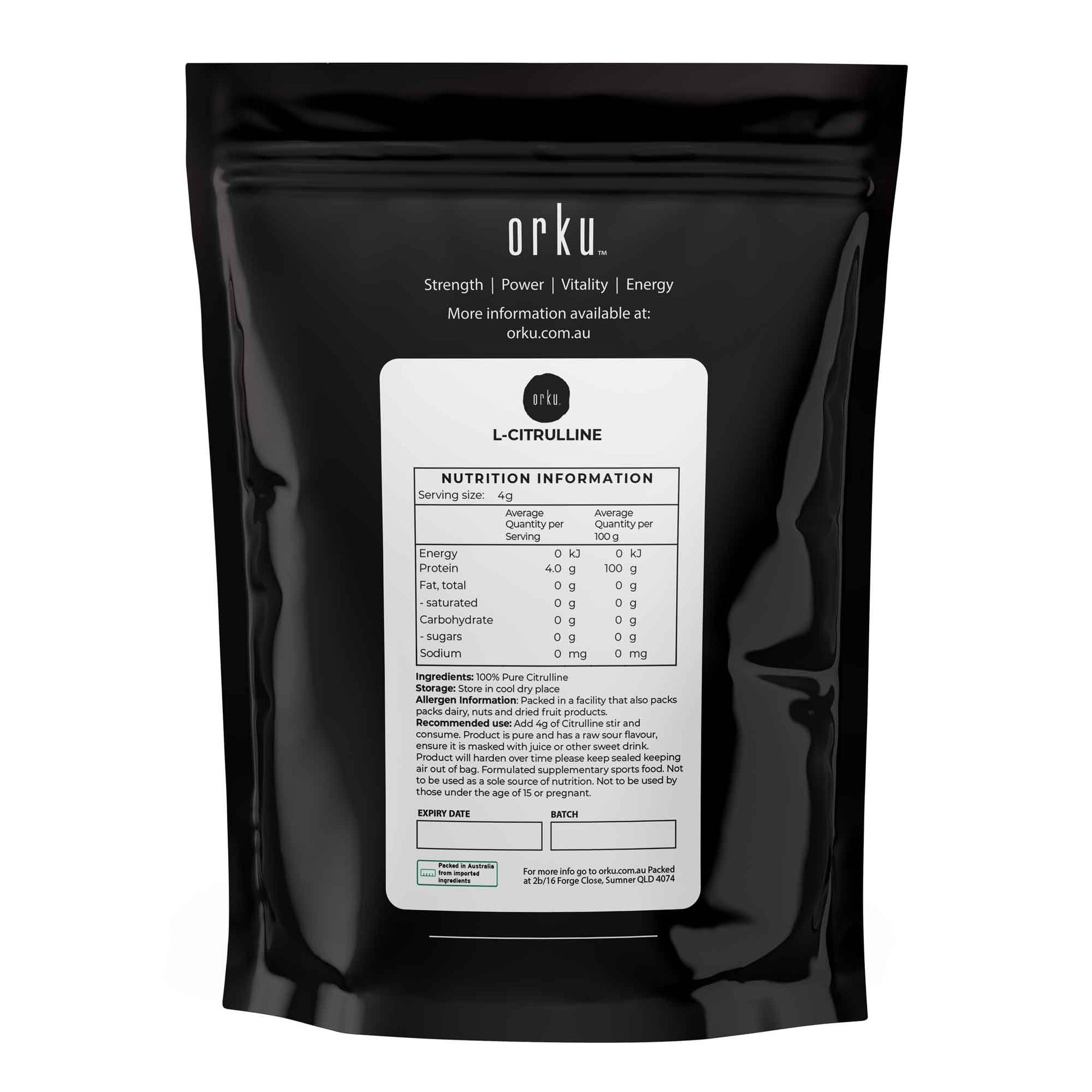 Orku 2Kg L-Citrulline Powder - Pure Unflavoured Food Grade Amino Acid