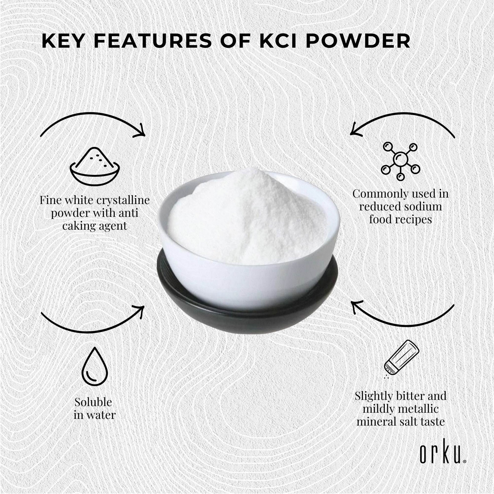 Orku 2Kg Potassium Chloride Powder (KCl) - Food Grade E508 Salt Substitute