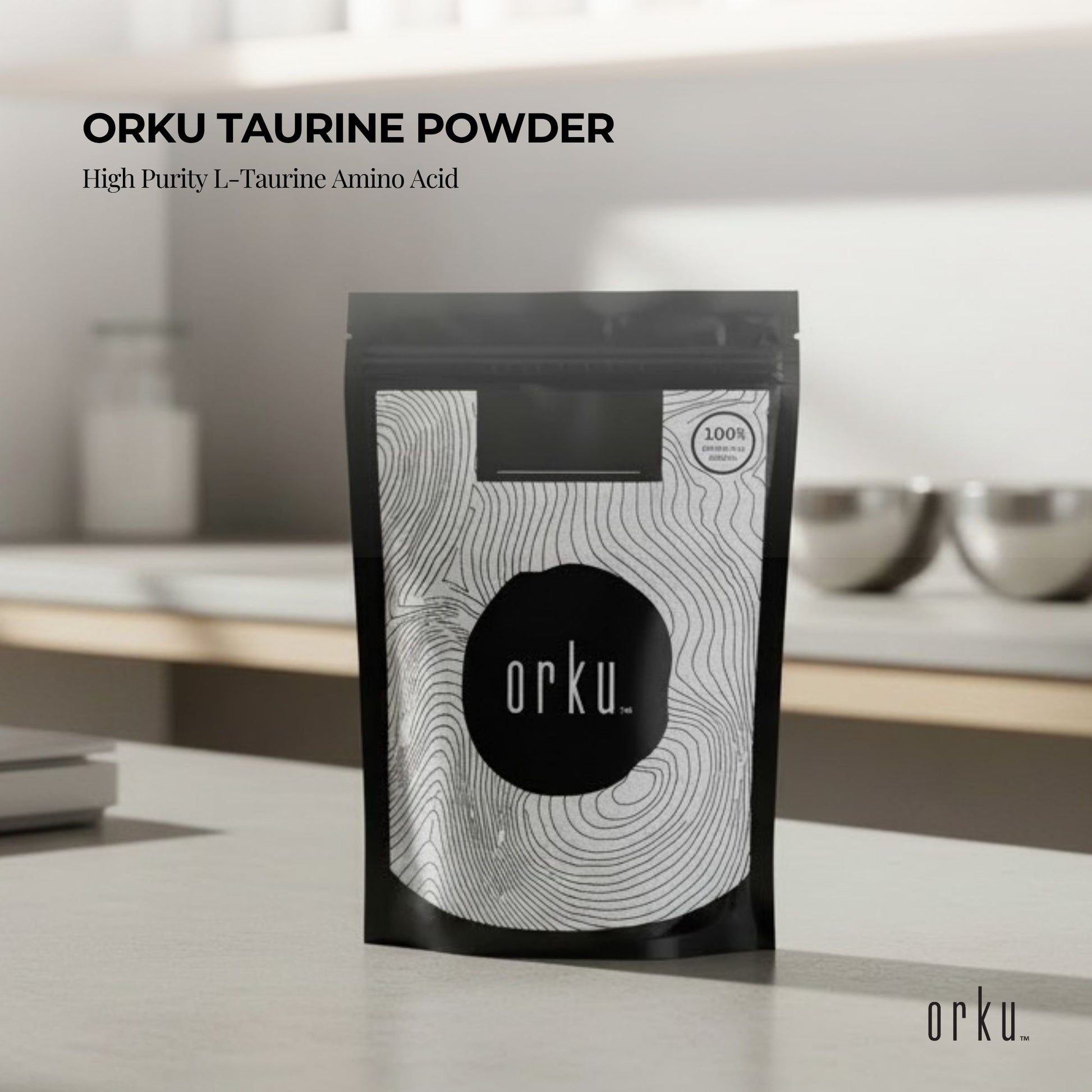 Orku 2Kg Taurine Powder - High Purity L-Taurine Amino Acid Ingredient