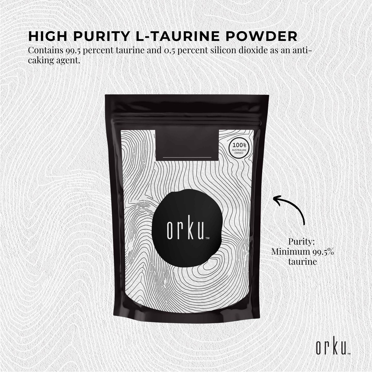 Orku 2Kg Taurine Powder - High Purity L-Taurine Amino Acid Ingredient