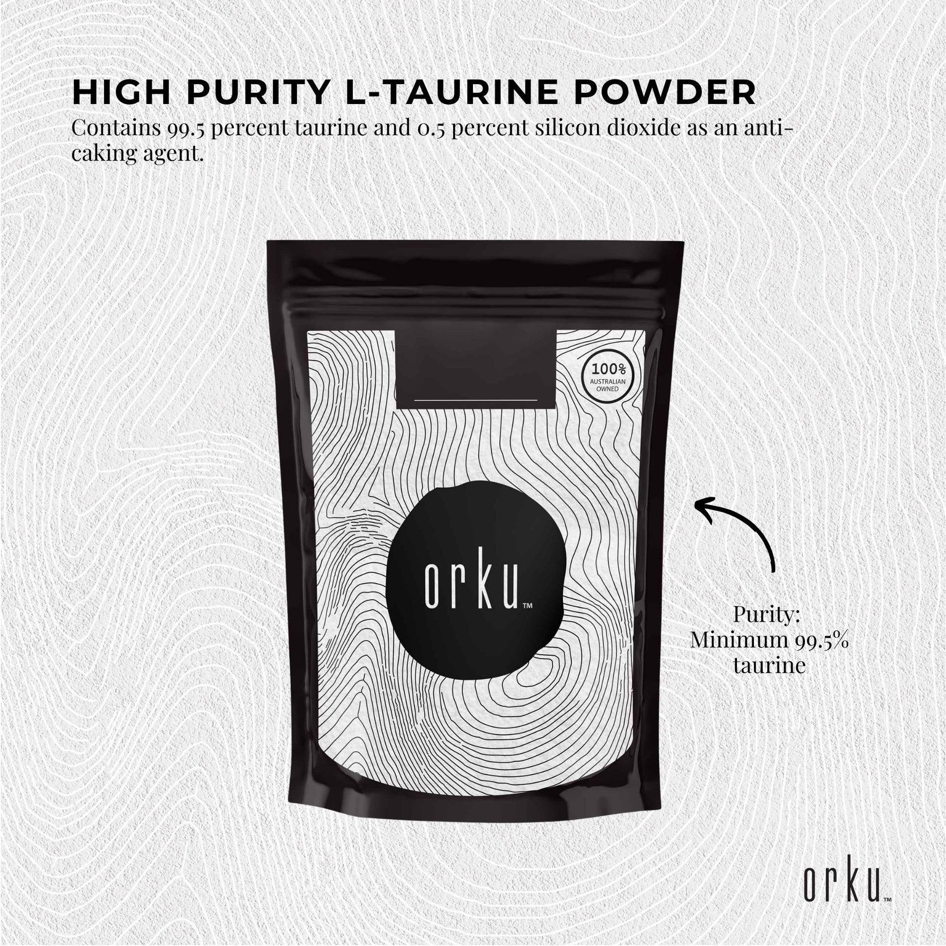 Orku 2Kg Taurine Powder - High Purity L-Taurine Amino Acid Ingredient