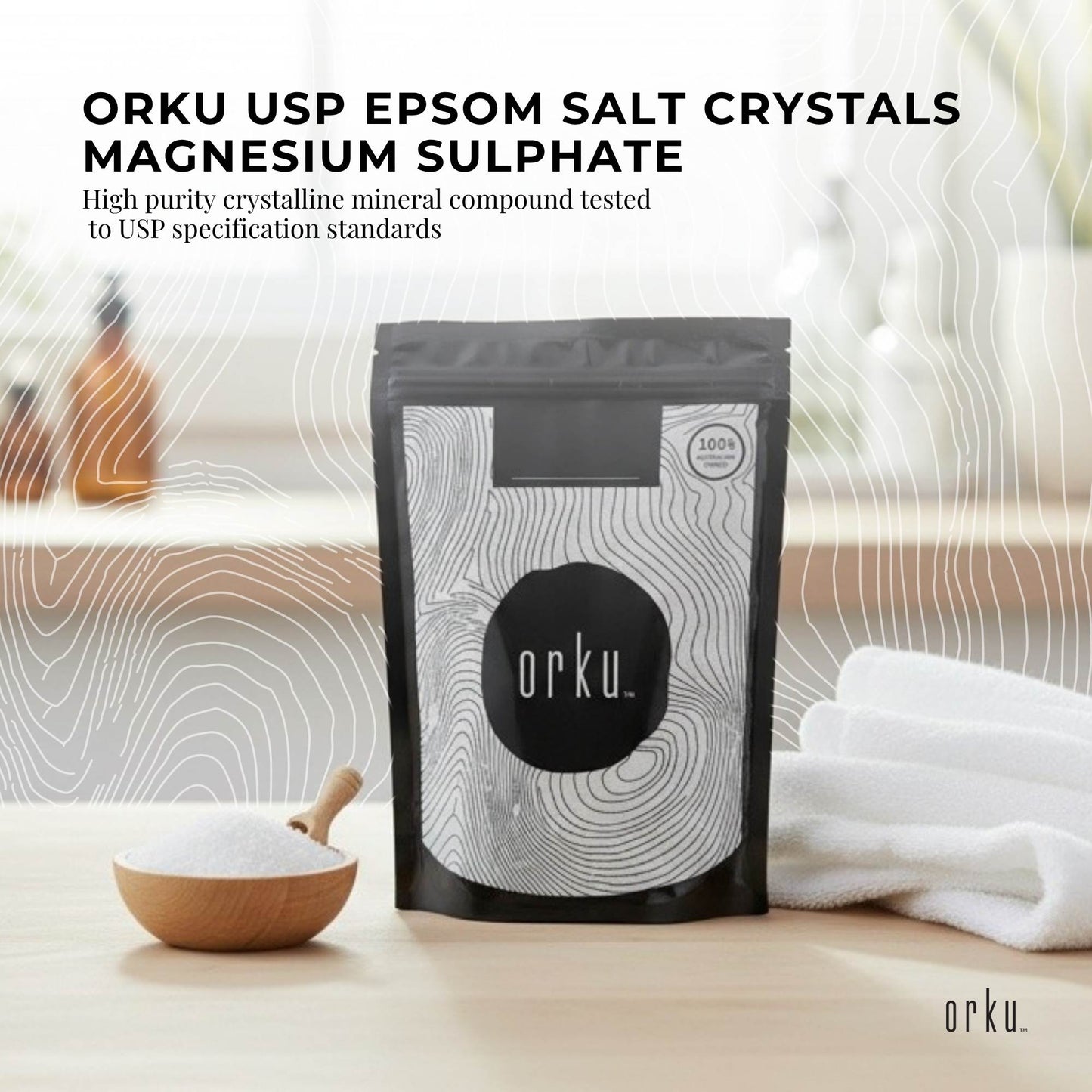 Orku 2Kg USP Epsom Salt Crystals Magnesium Sulphate - Bath Soak Salts