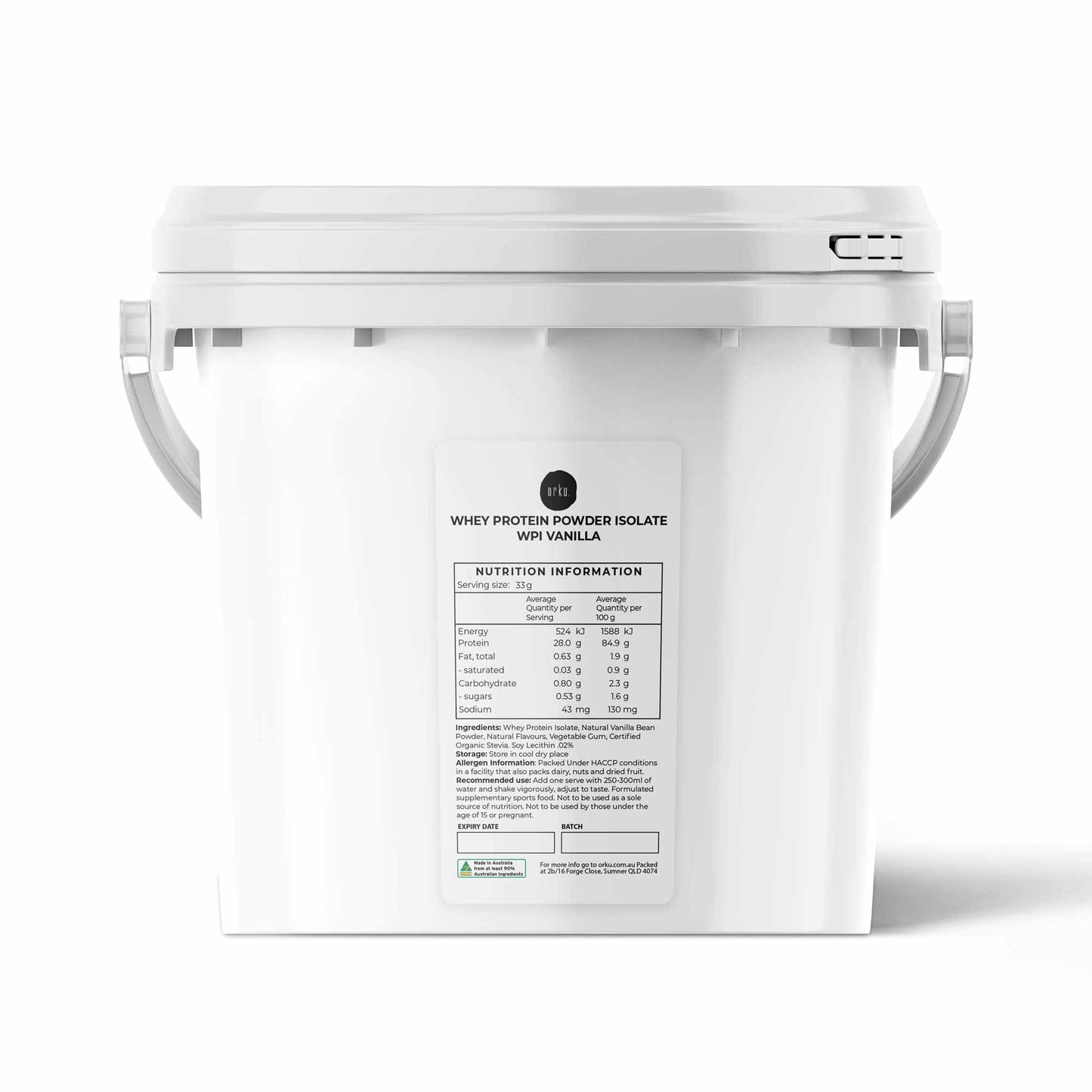 Orku 2Kg Whey Protein Isolate WPI Vanilla Powder Tub