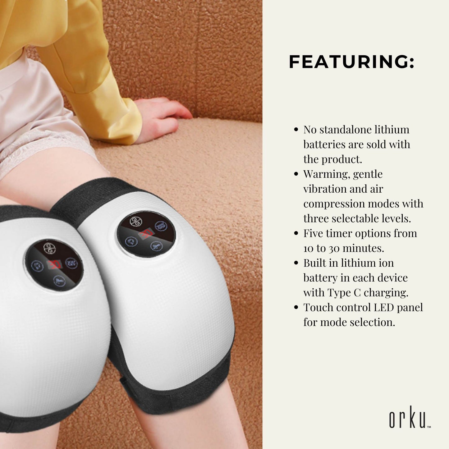 Orku 2x Heated Knee Massager - Rechargeable Air Compression Vibration Wrap