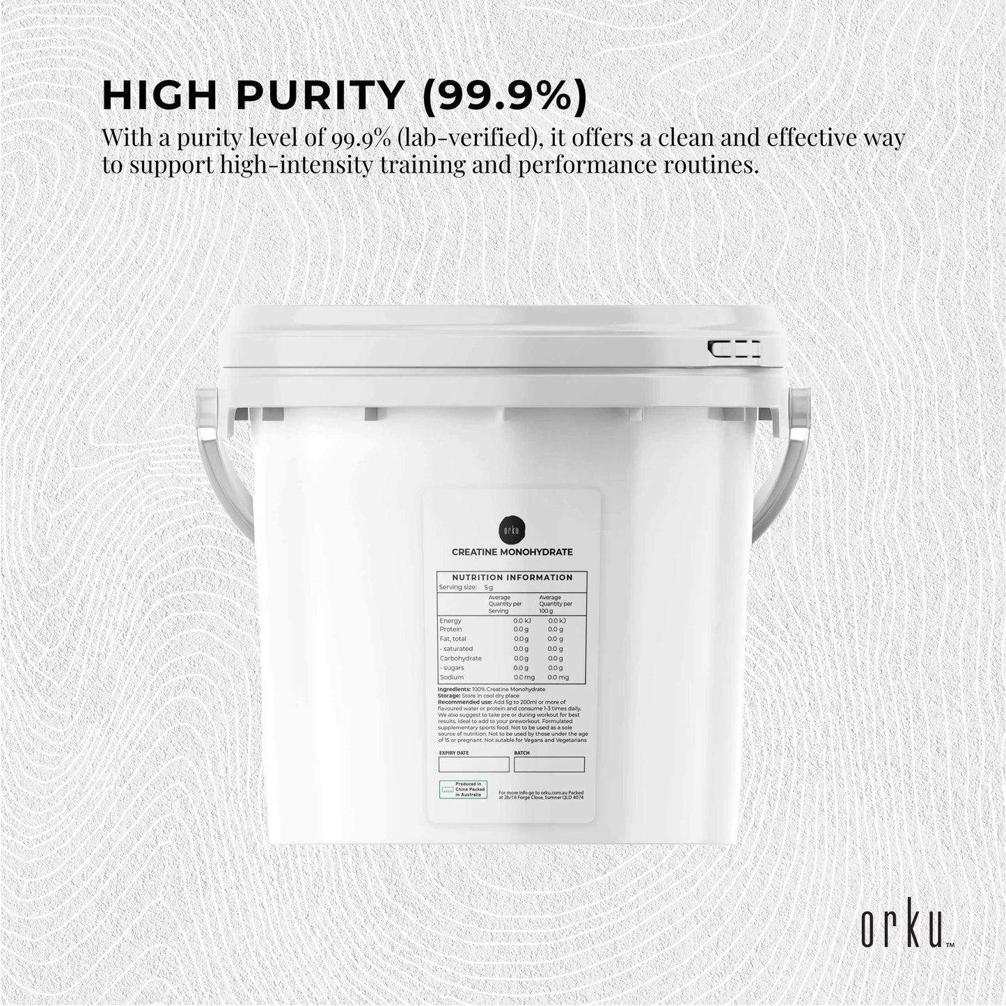 Orku 3Kg Creatine Monohydrate Powder 200 Mesh Micronised 99.9% Pure