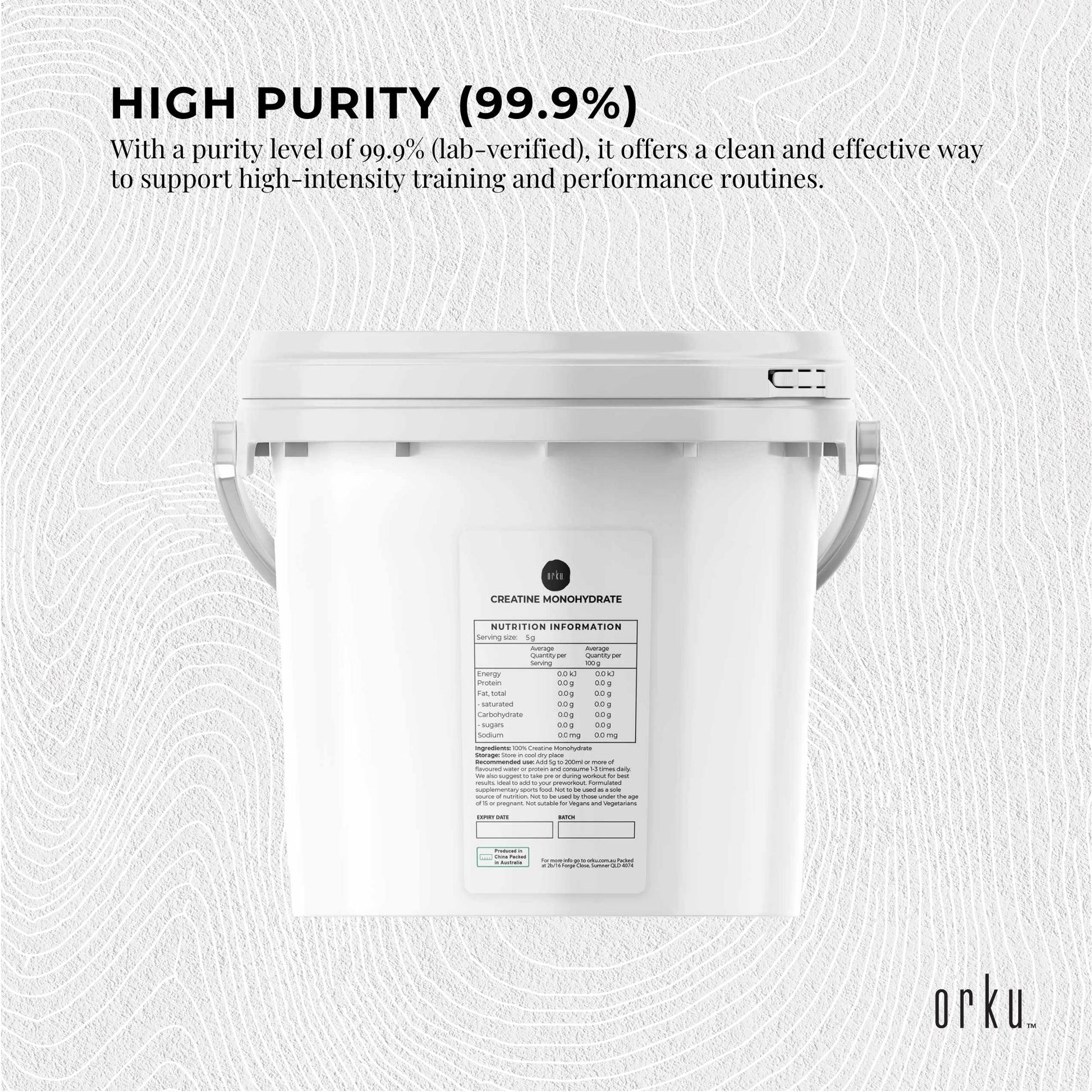 Orku 3Kg Creatine Monohydrate Powder 200 Mesh Micronised 99.9% Pure