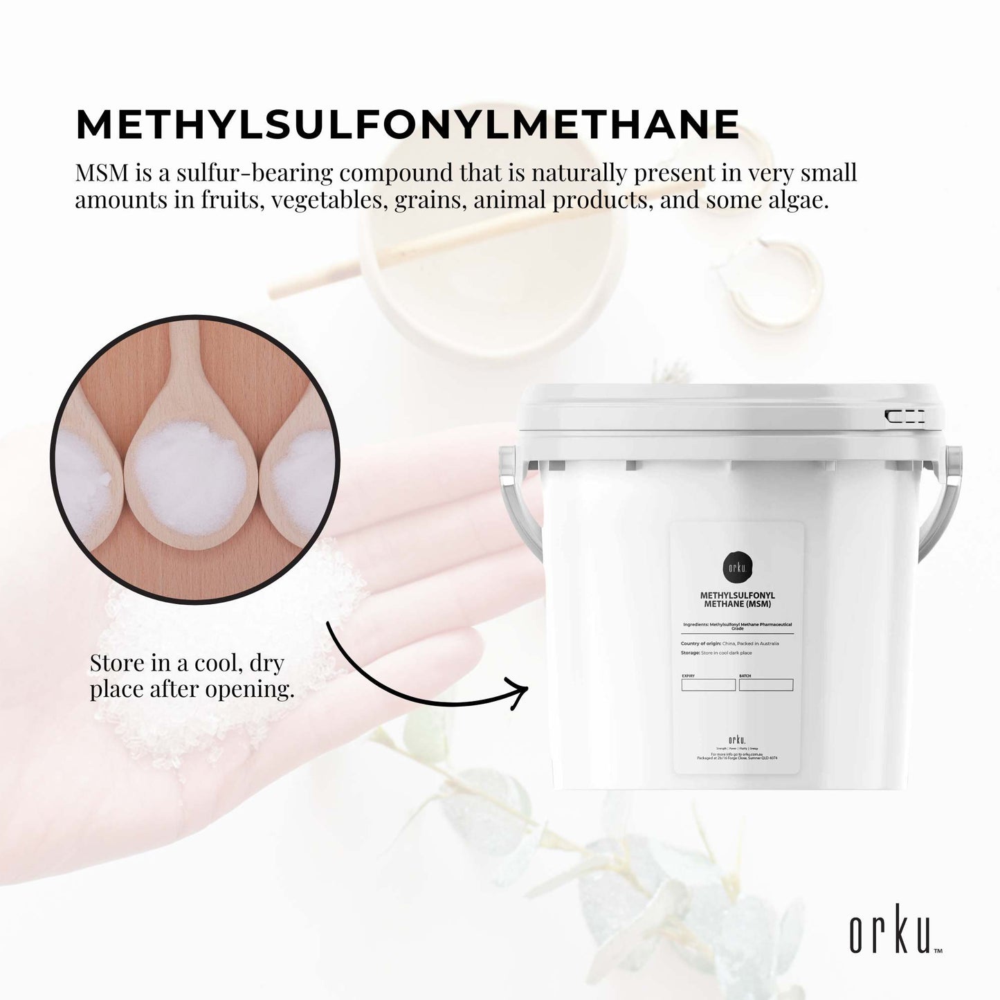 Orku 3Kg MSM Powder or Crystals Tub - 99.9% Pure USP Grade Methylsulfonylmethane