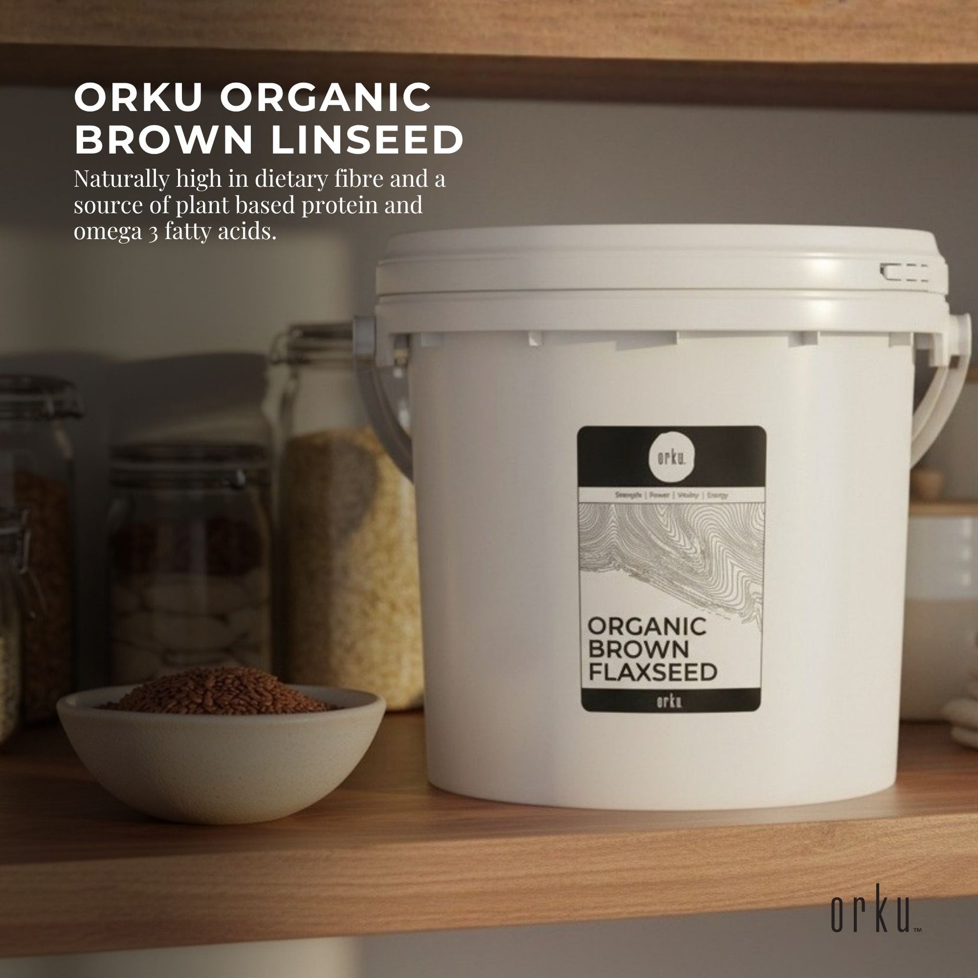 Orku 3.5Kg Organic Brown Linseed Flaxseed Whole Grain Non GMO - Tub
