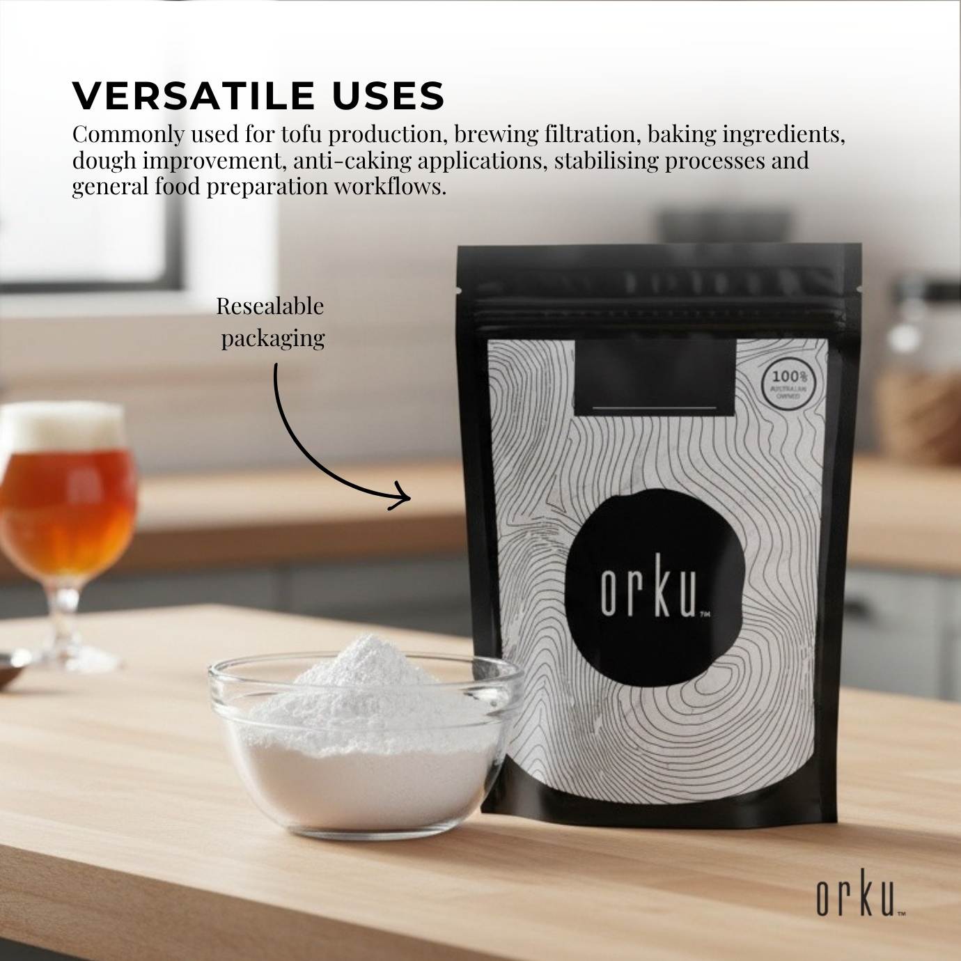 Orku 400g Fine Calcium Sulphate Gypsum Powder - Dihydrate Food Grade FCC E516