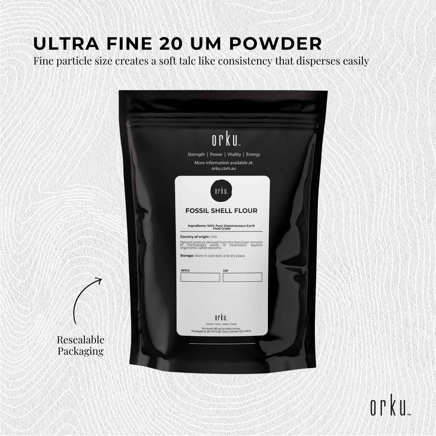 Orku 400g Fine Diatomaceous Earth - Food Grade FCC Fossil Shell Flour Powder