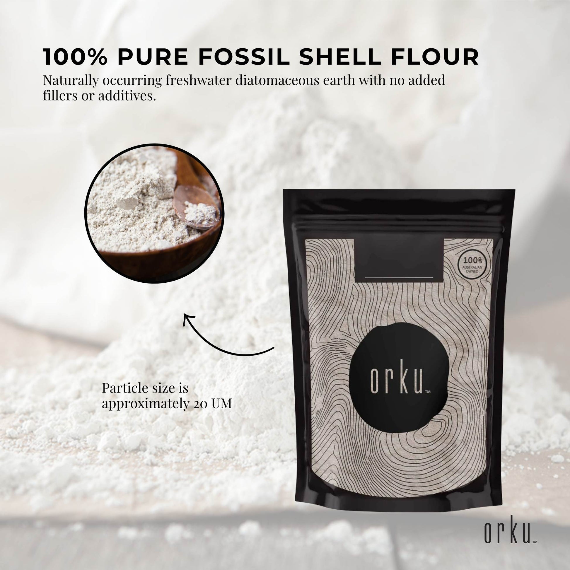 Orku 400g Fine Diatomaceous Earth - Food Grade FCC Fossil Shell Flour Powder