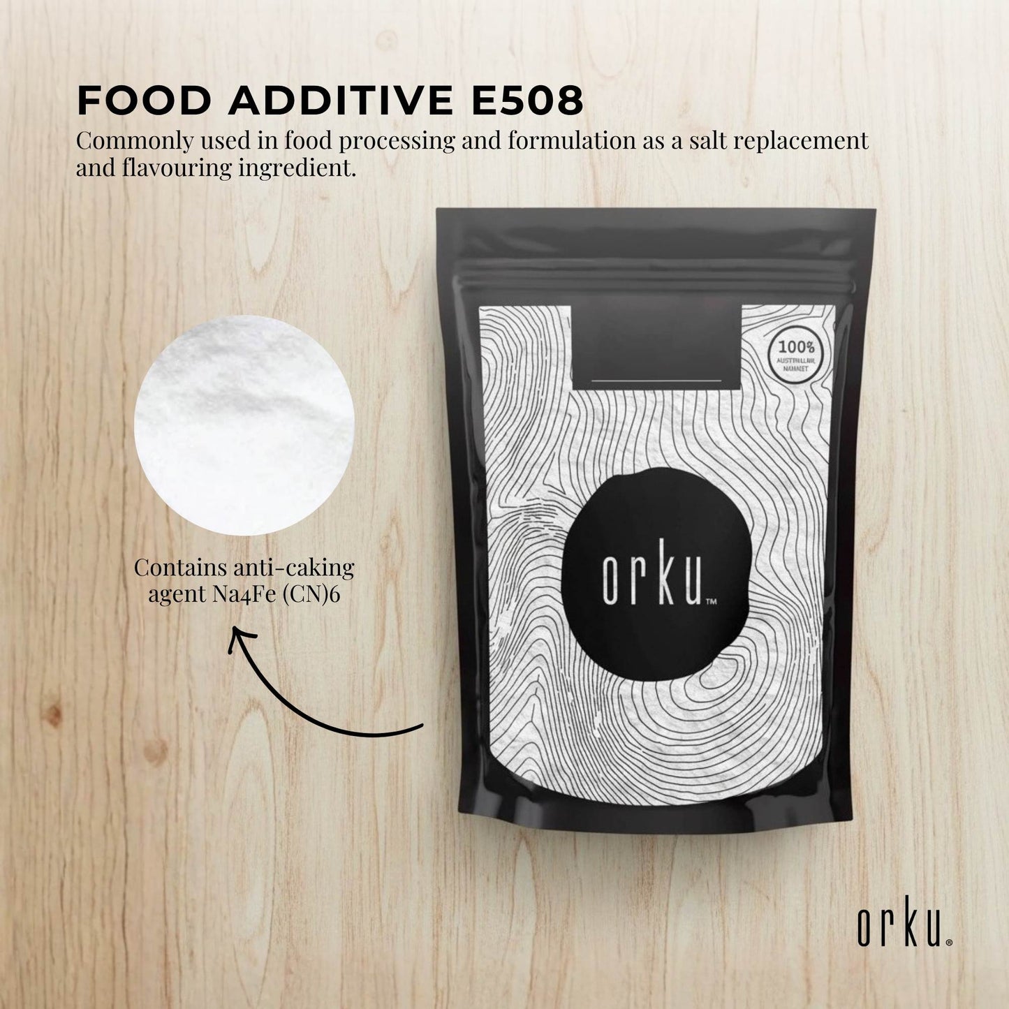 Orku 400g Potassium Chloride Powder (KCl) - Food Grade E508 Salt Substitute