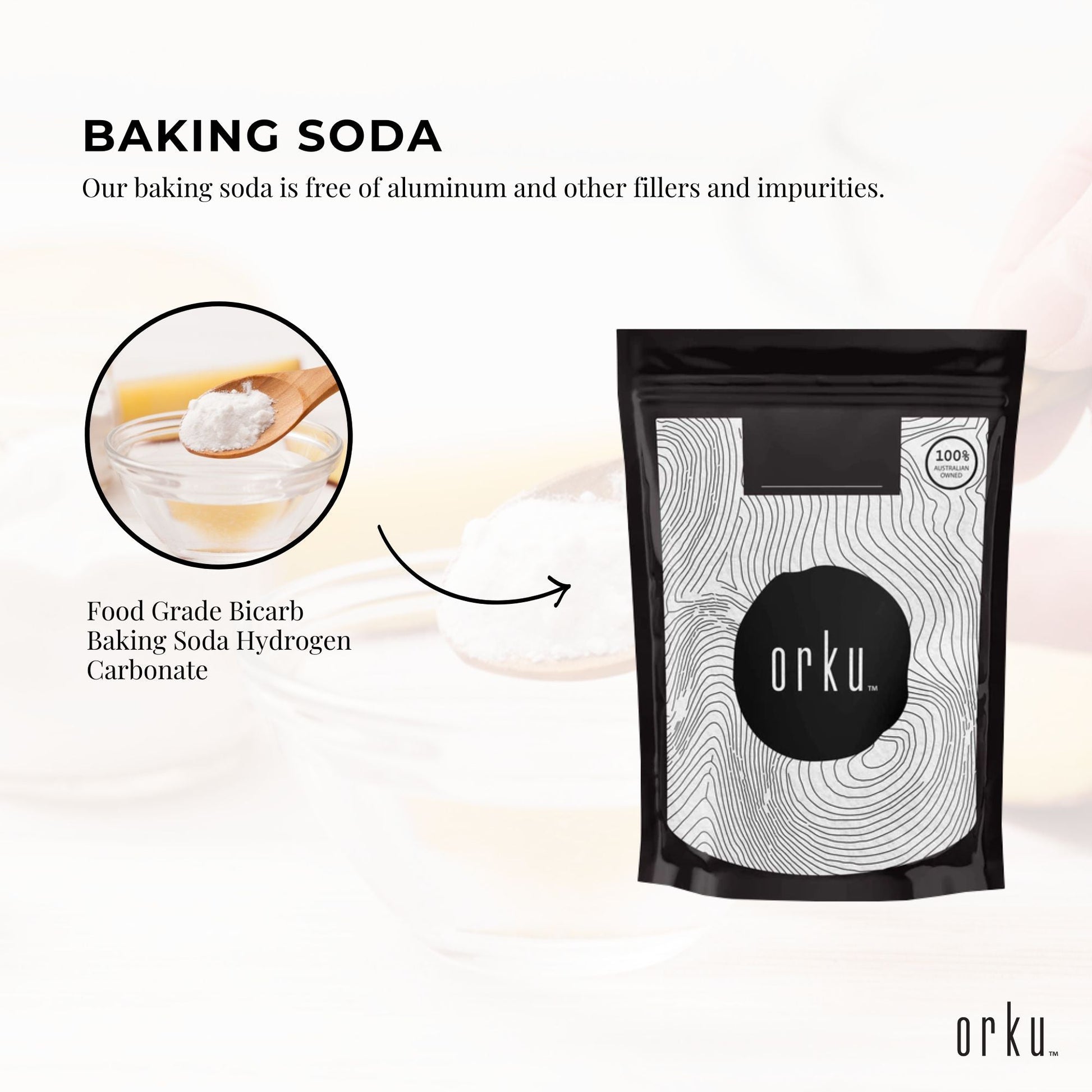 Orku 400g Sodium Bicarbonate Food Grade Baking Soda Aluminium Free Powder