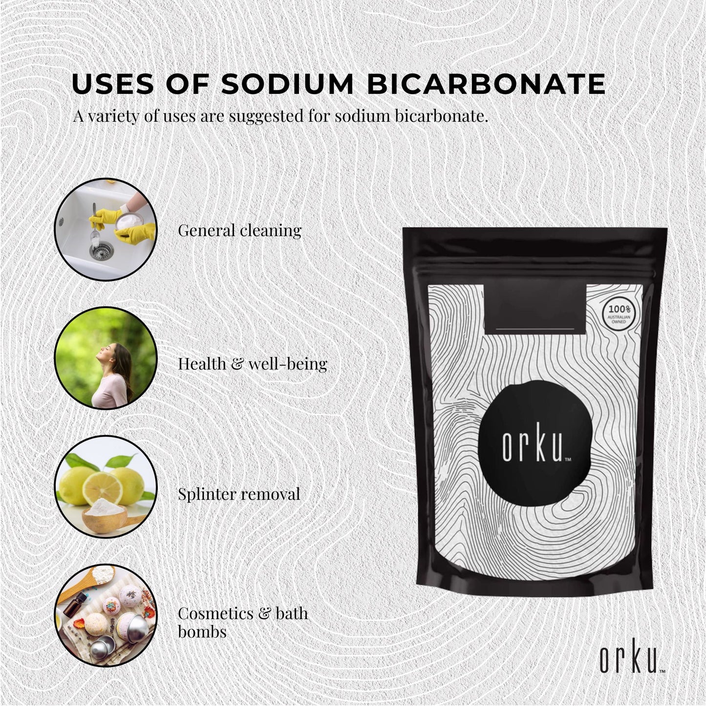 Orku 400g Sodium Bicarbonate Food Grade Baking Soda Aluminium Free Powder