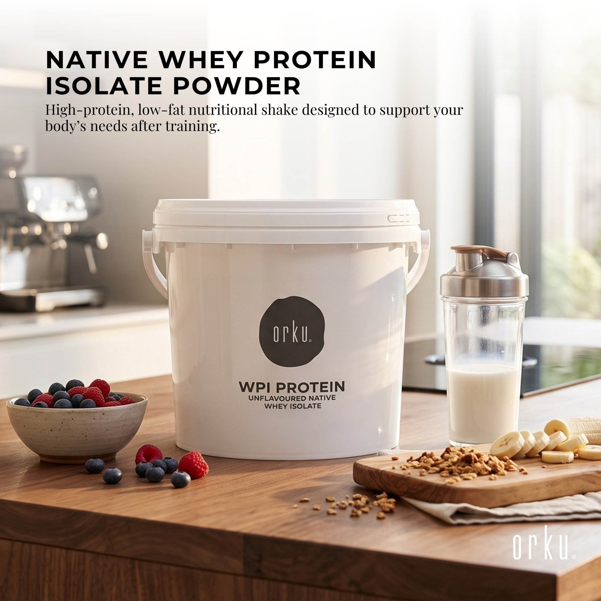 Orku 500g Whey Protein Isolate Powder WPI 90% Unflavoured Native Tub