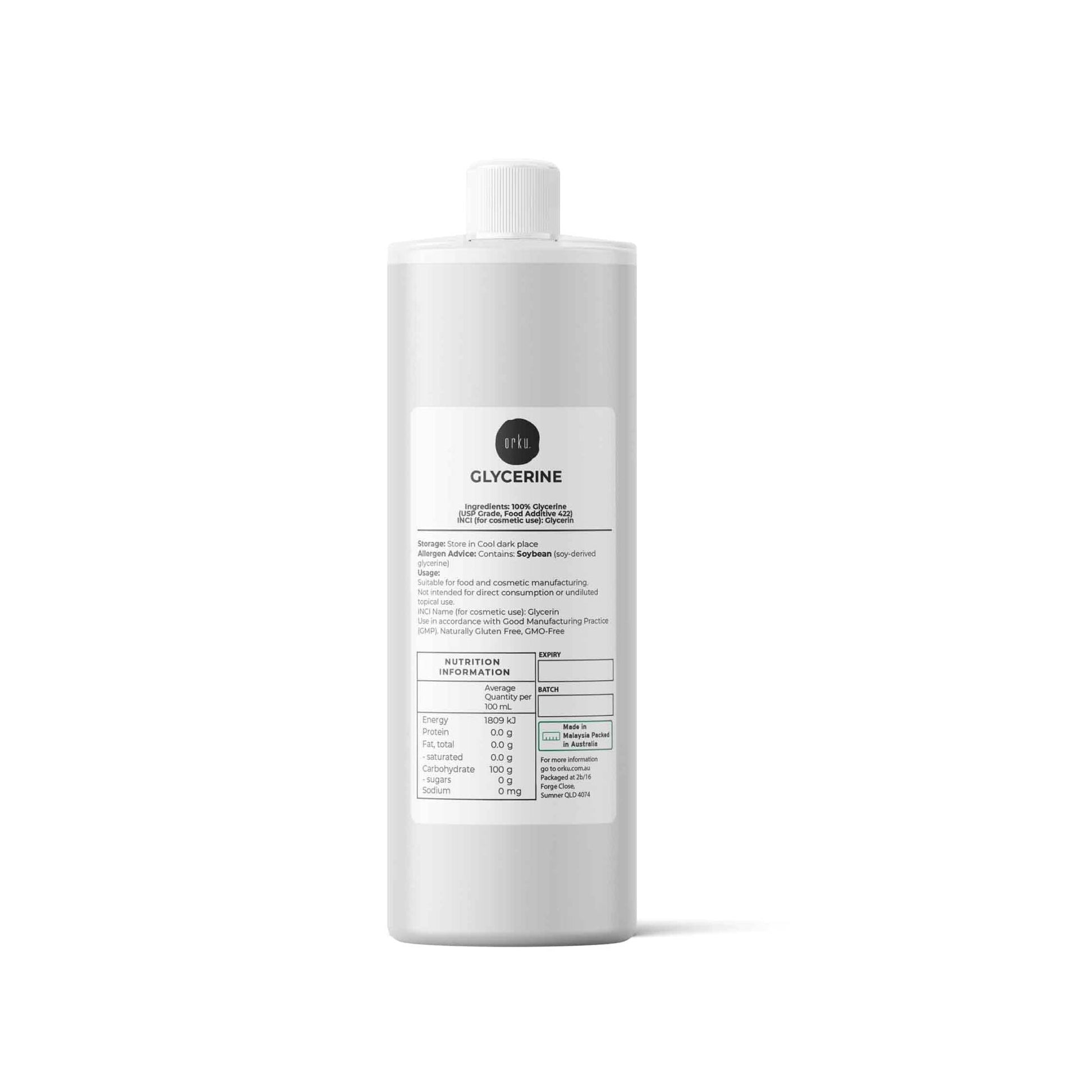Orku 500ml Glycerine 99.9% Pure USP Food + Cosmetic Grade – Vegetable Glycerol