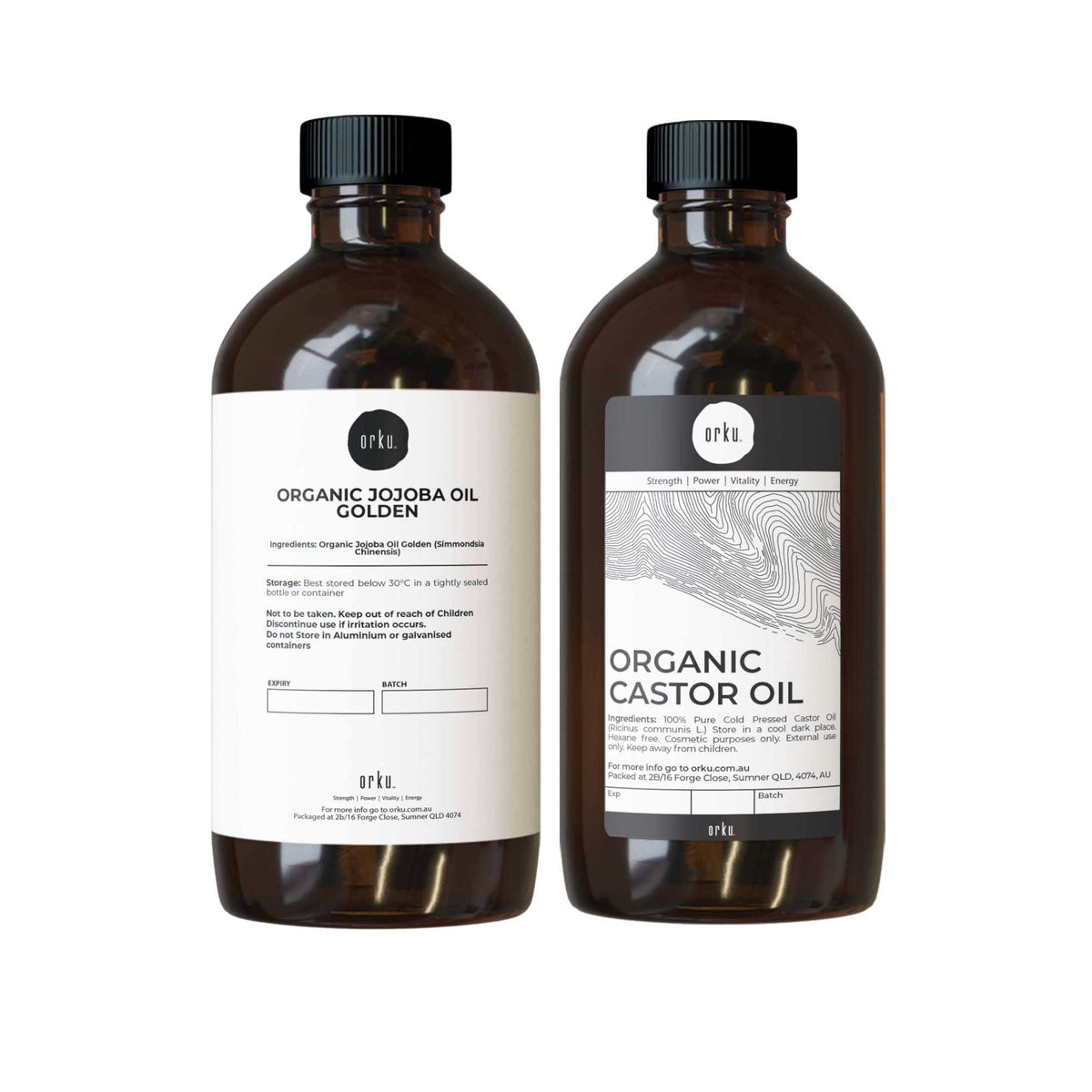 Orku 500ml Organic Castor Oil and 500ml Organic Jojoba Oil Pack