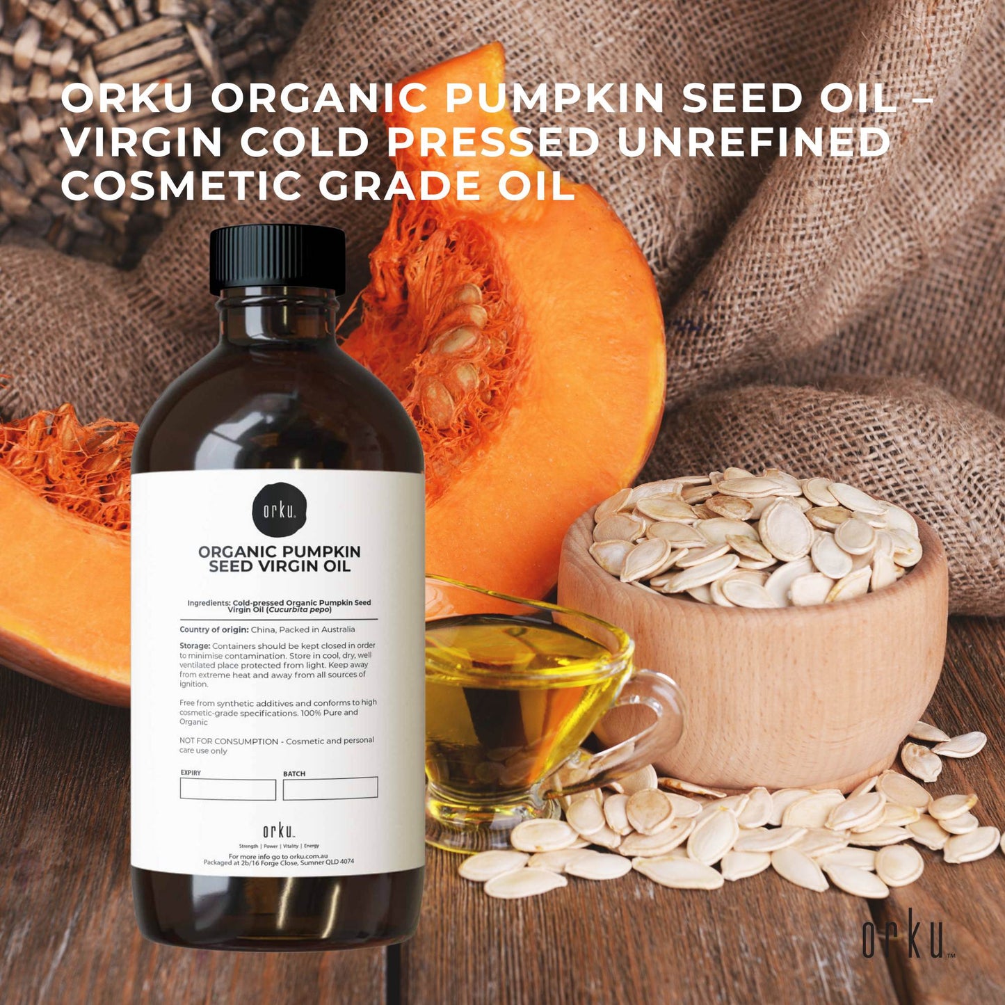 Orku 500ml Organic Pumpkin Seed Oil – Virgin Cold Pressed Unrefined Cosmetic Grade