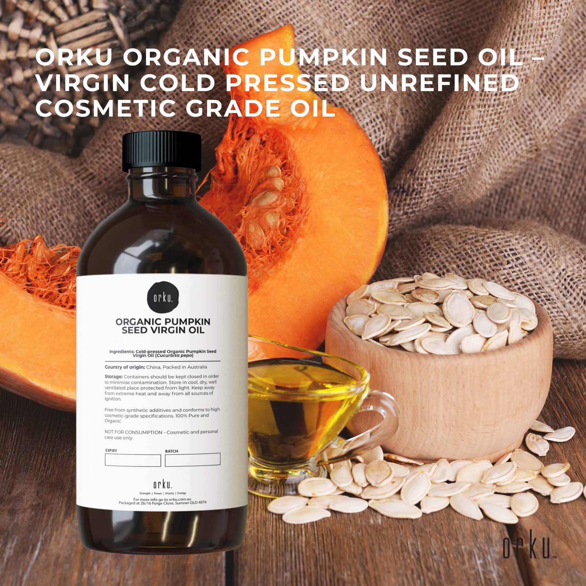 Orku 500ml Organic Pumpkin Seed Oil – Virgin Cold Pressed Unrefined Cosmetic Grade