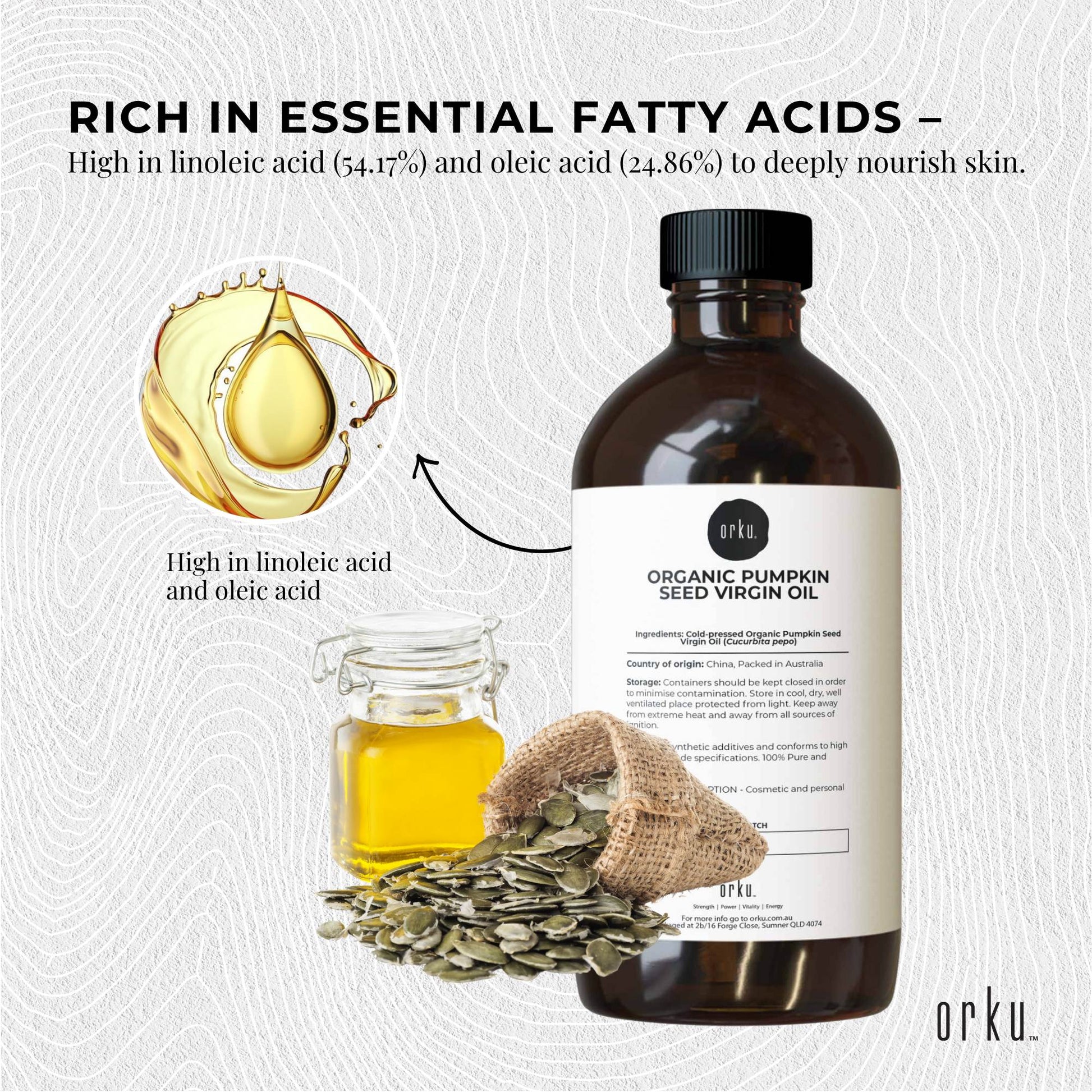 Orku 500ml Organic Pumpkin Seed Oil – Virgin Cold Pressed Unrefined Cosmetic Grade