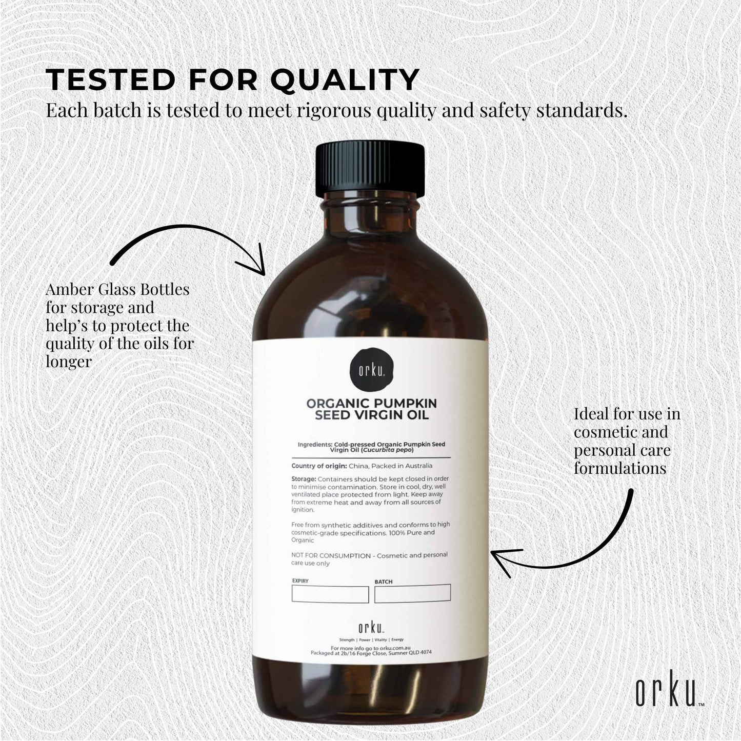 Orku 500ml Organic Pumpkin Seed Oil – Virgin Cold Pressed Unrefined Cosmetic Grade