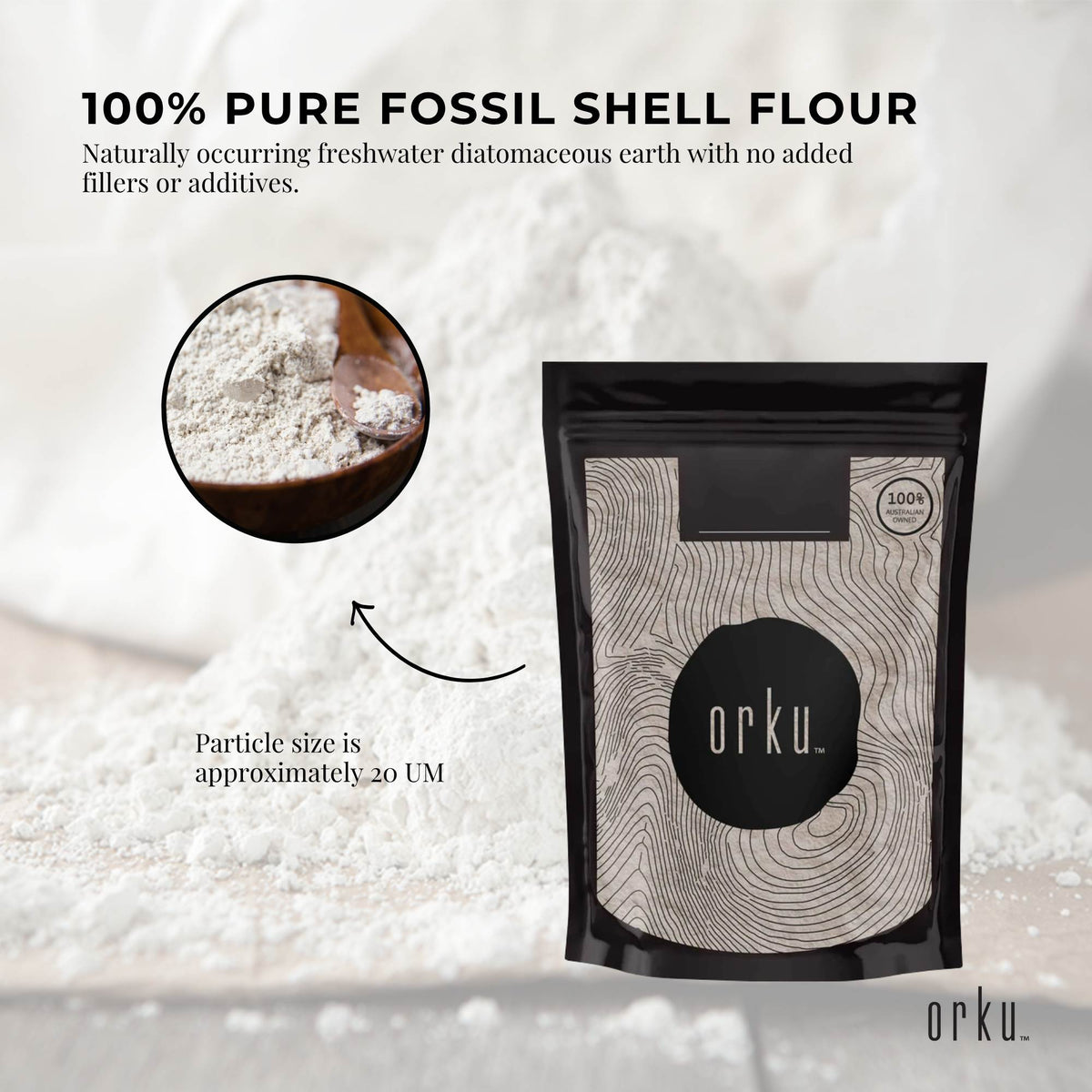 Orku 50g Fine Diatomaceous Earth Powder - Food Grade Fossil Shell Flour