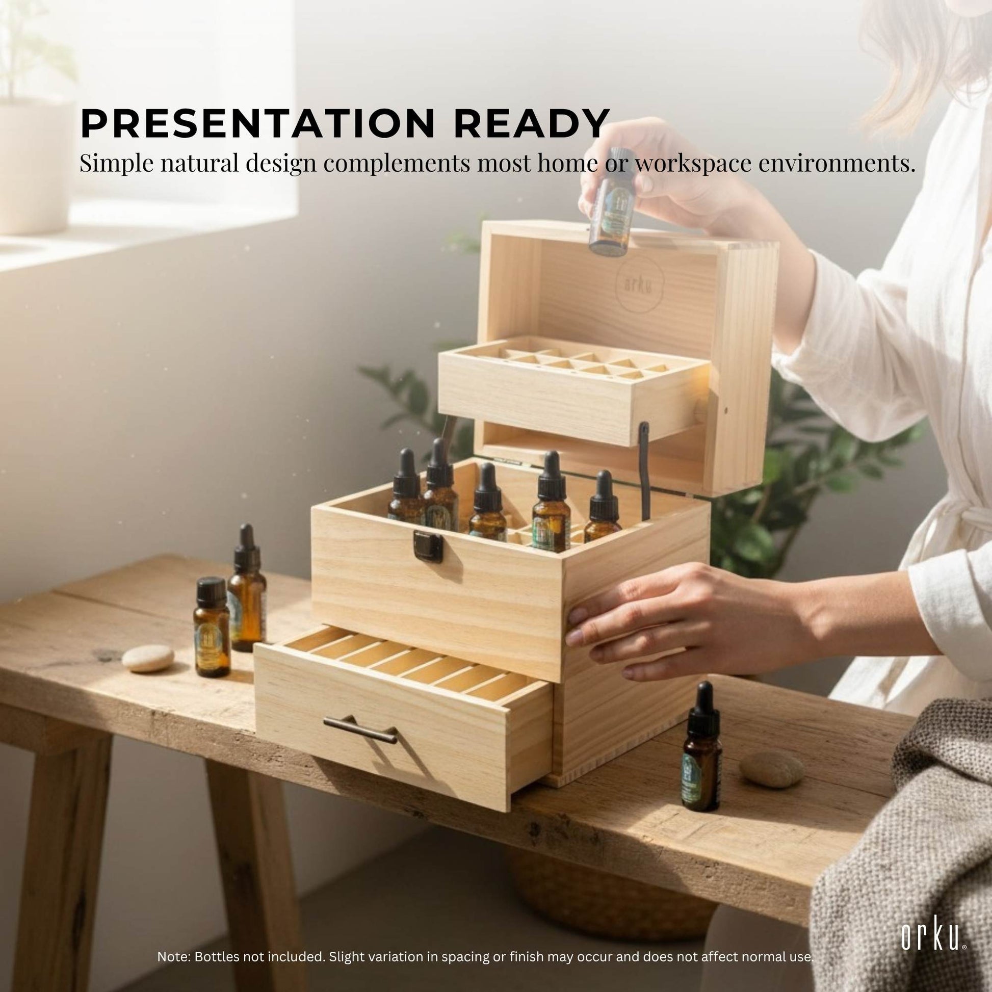 Orku 59 Essential Oil Bottle Storage Box - Wooden 3 Tier Aromatherapy Organiser