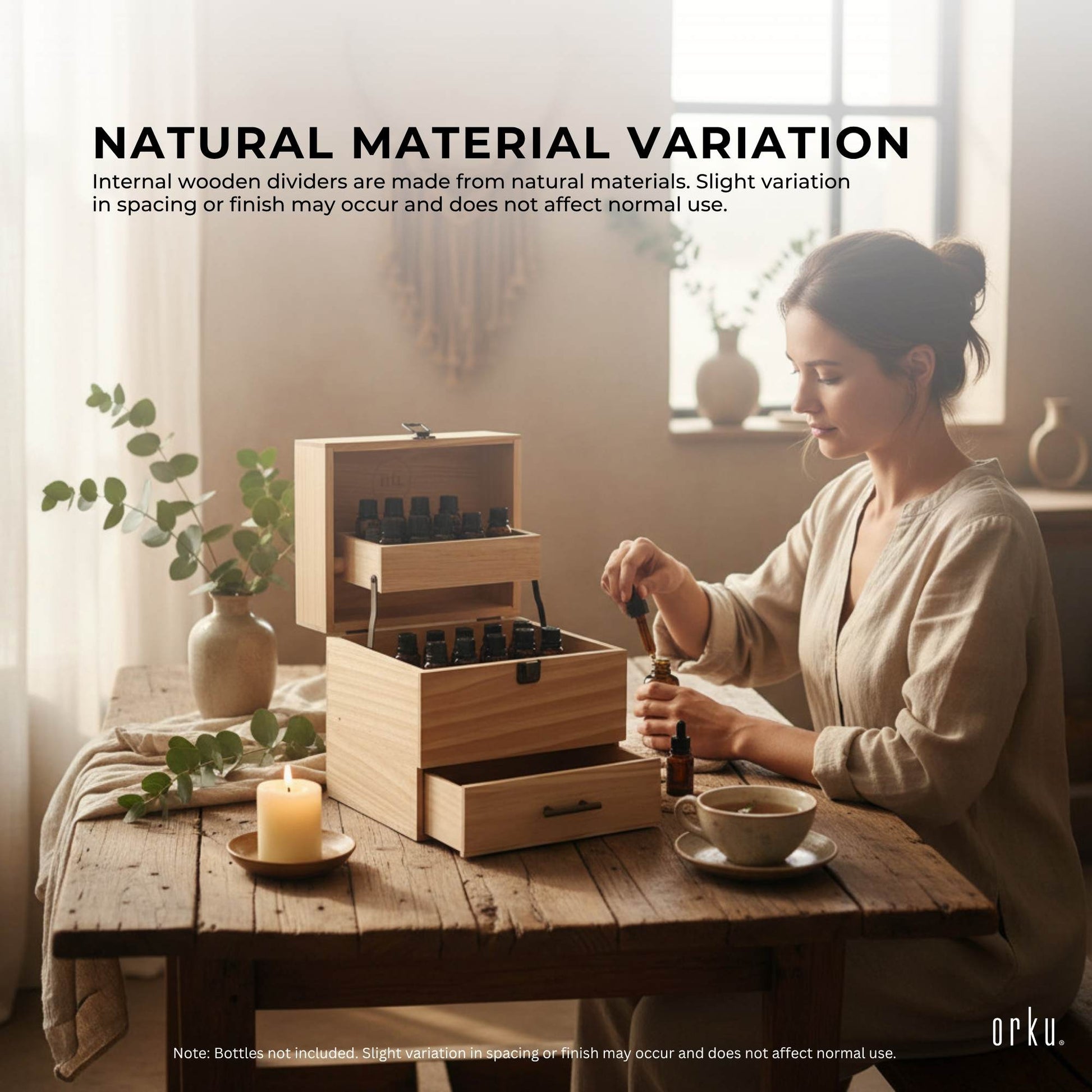 Orku 59 Essential Oil Bottle Storage Box - Wooden 3 Tier Aromatherapy Organiser