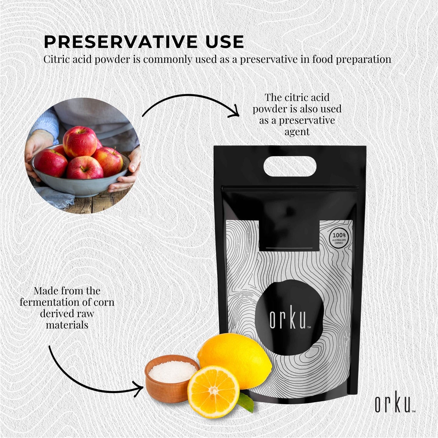 Orku 5Kg Citric Acid Powder - Food Grade Non GMO Anhydrous Preservative E330