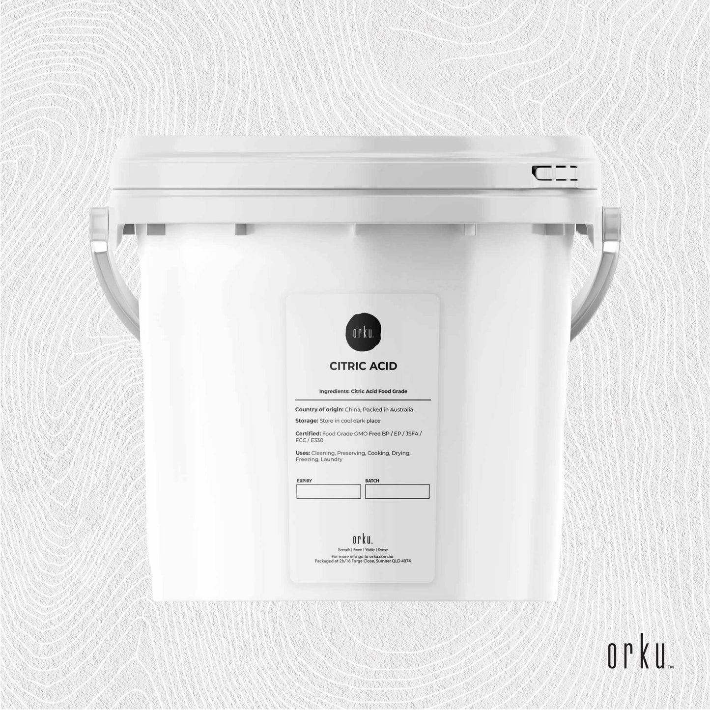 Orku 5Kg Citric Acid Powder Tub - Food Grade Non GMO Preservative E330