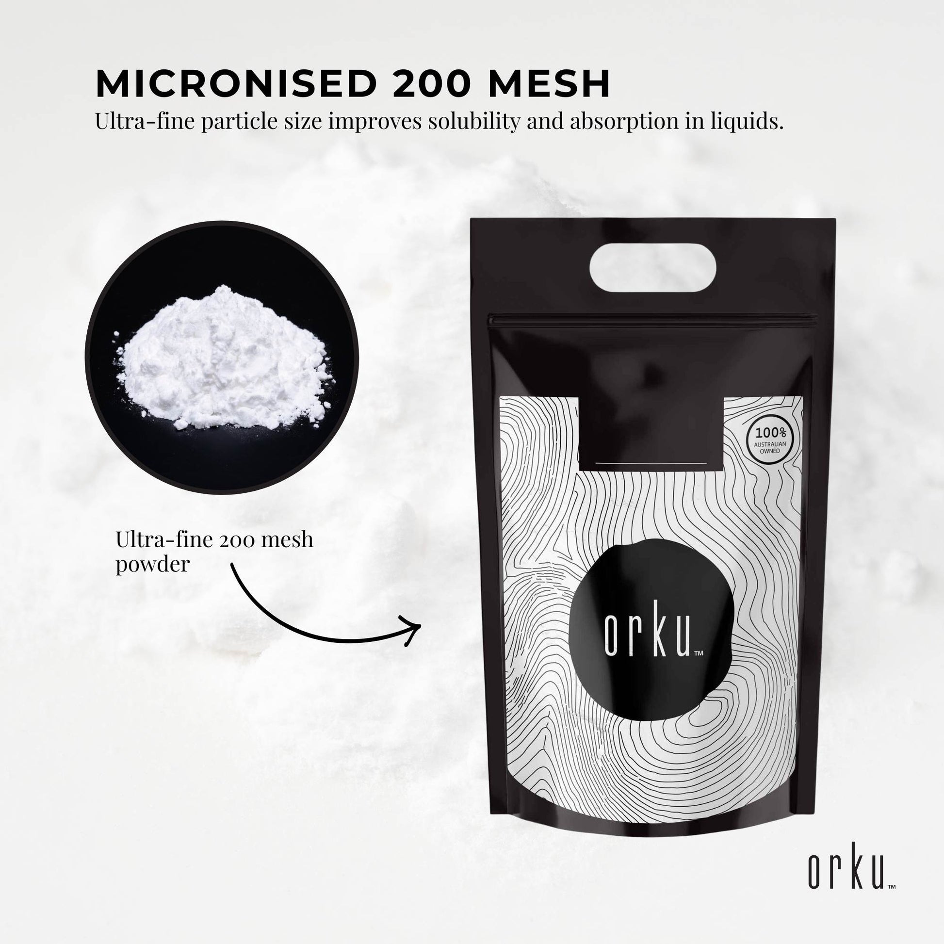 Orku 10Kg Creatine Monohydrate Powder 200 Mesh Micronised 99.9% Pure