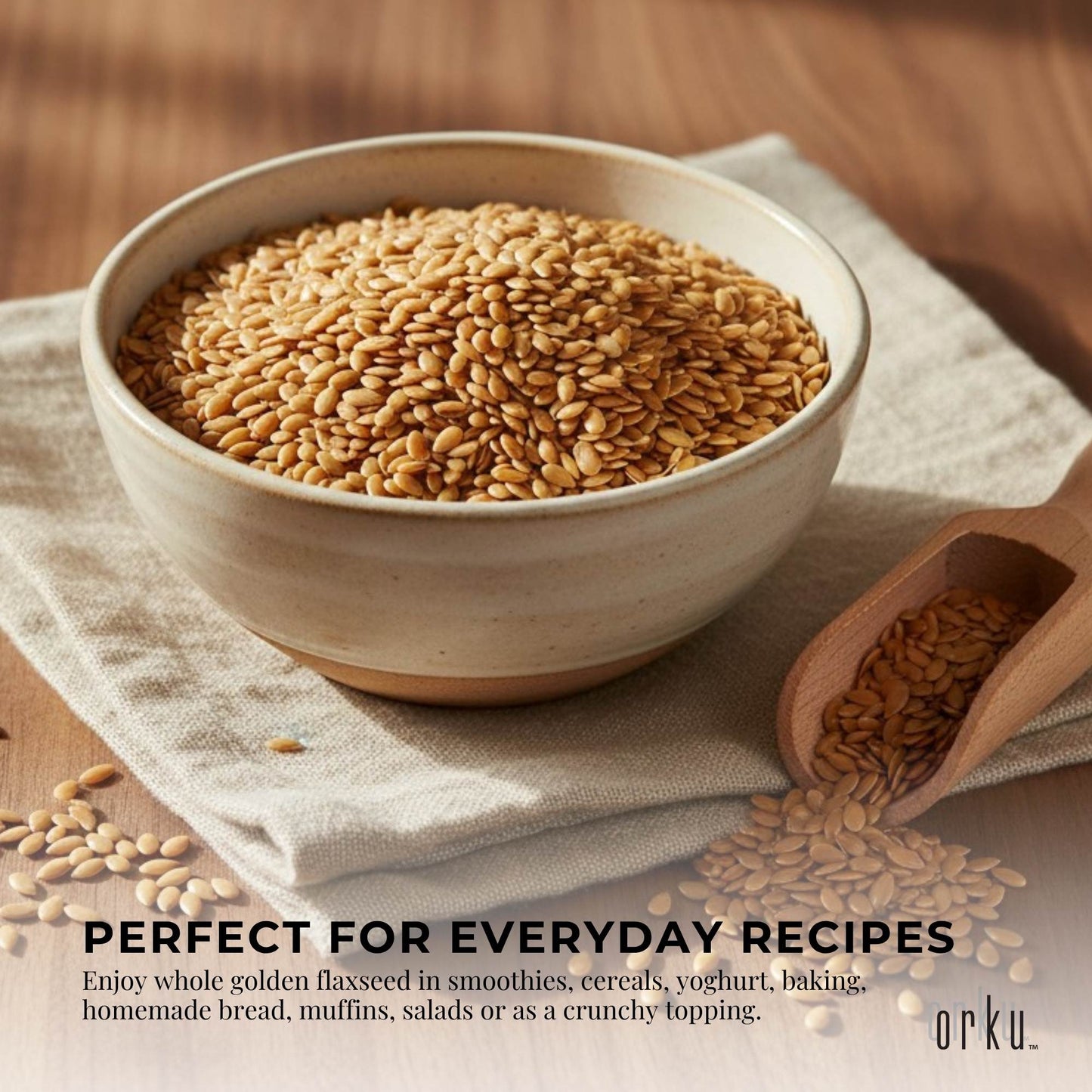 Orku 5Kg Organic Golden Linseed Flaxseed Whole Grain Non GMO Bulk