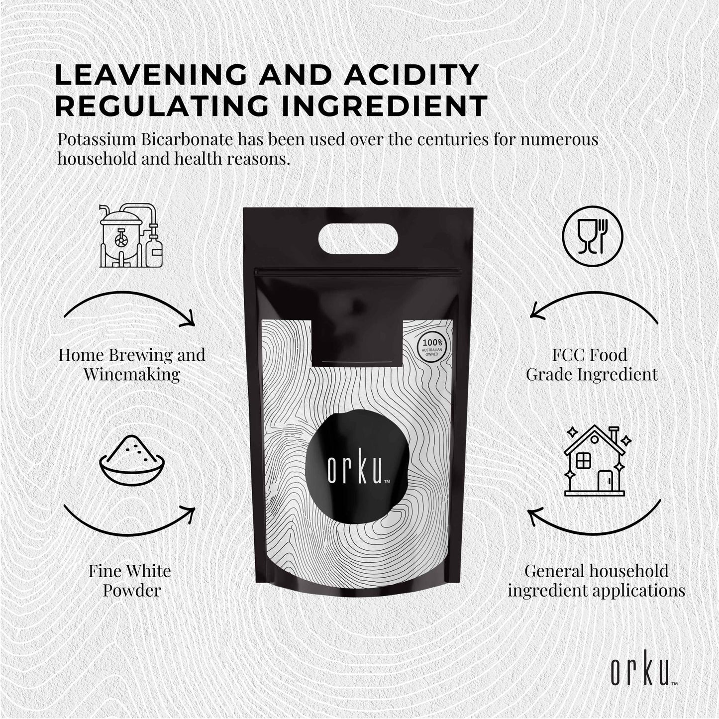 Orku 5Kg Potassium Bicarbonate Powder - Food Grade Pure FCC Brewing Baking