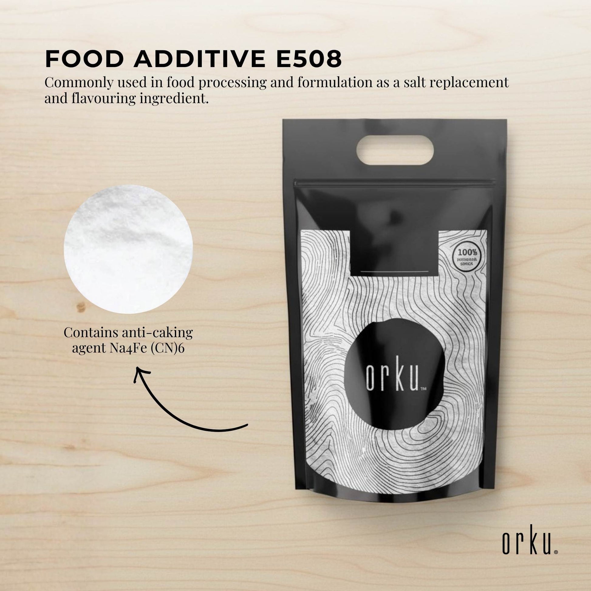 Orku 5Kg Potassium Chloride Powder (KCl) - Food Grade E508 Salt Substitute
