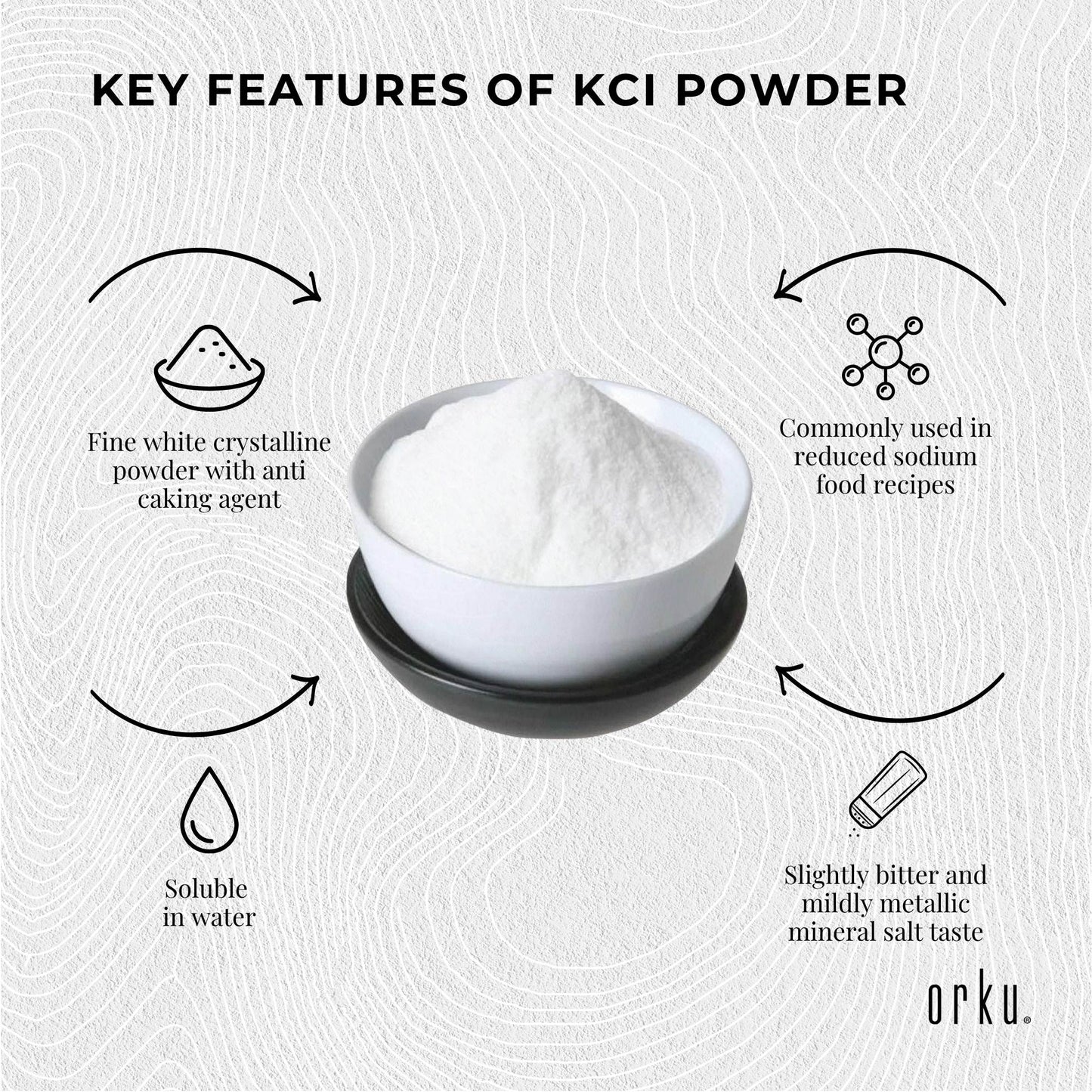 Orku 5Kg Potassium Chloride Powder (KCl) - Food Grade E508 Salt Substitute