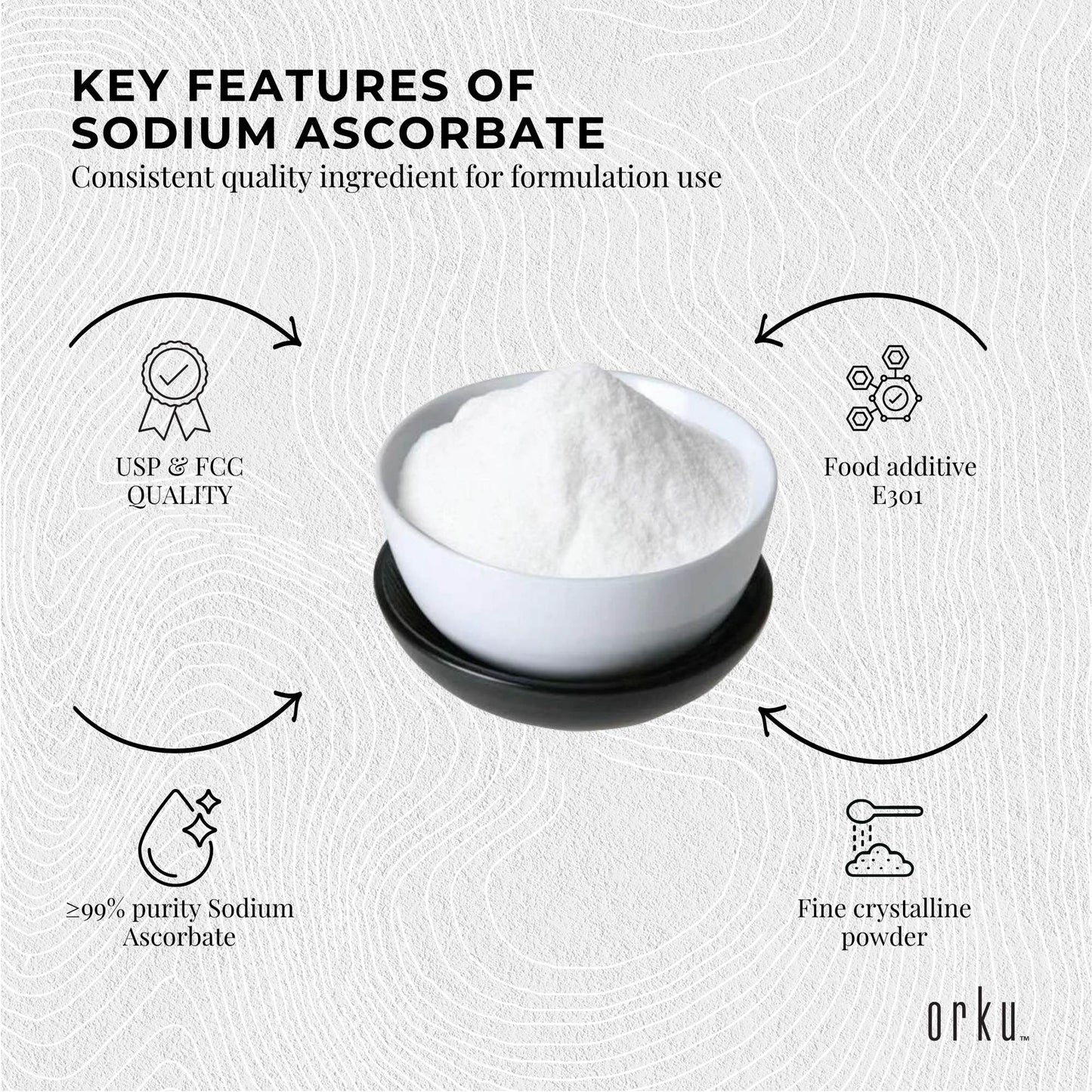 Orku 5Kg Sodium Ascorbate Tub - High Purity Soluble Crystalline Powder