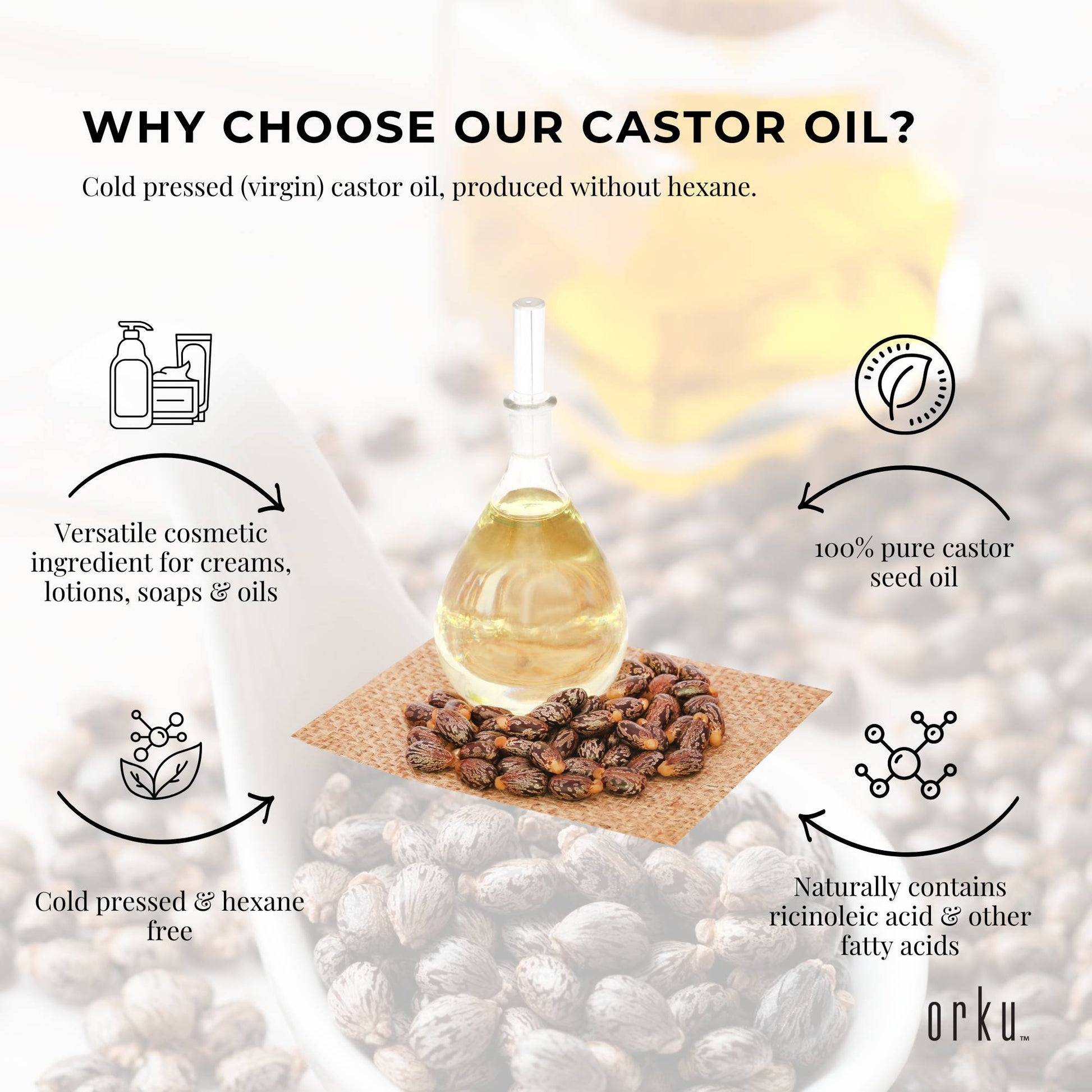 Orku 5L Castor Oil Cold Pressed Virgin Hexane Free HDPE Bottle