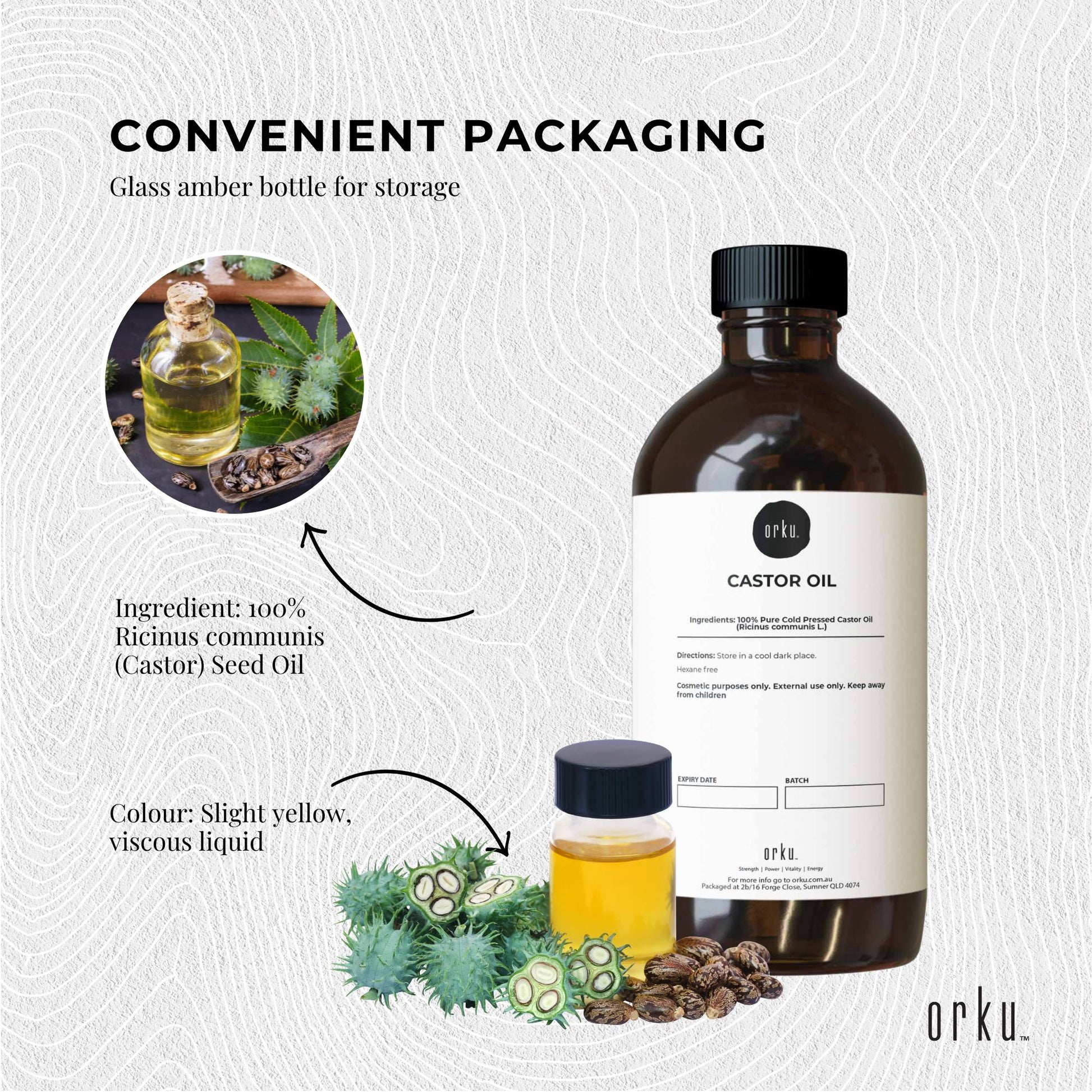 Orku 5L Castor Oil Cold Pressed Virgin Hexane Free HDPE Bottle