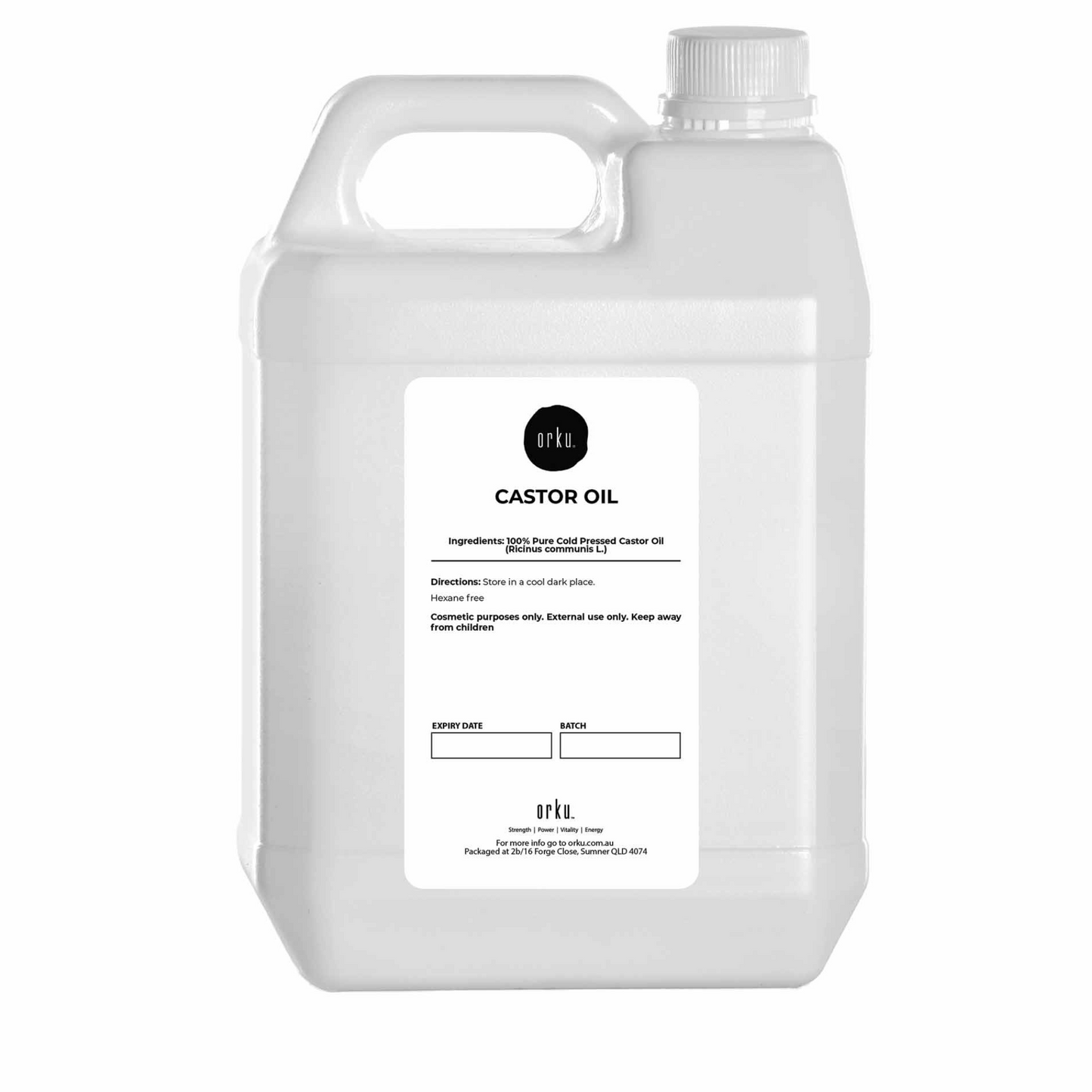 Orku 5L Castor Oil Cold Pressed Virgin Hexane Free HDPE Bottle