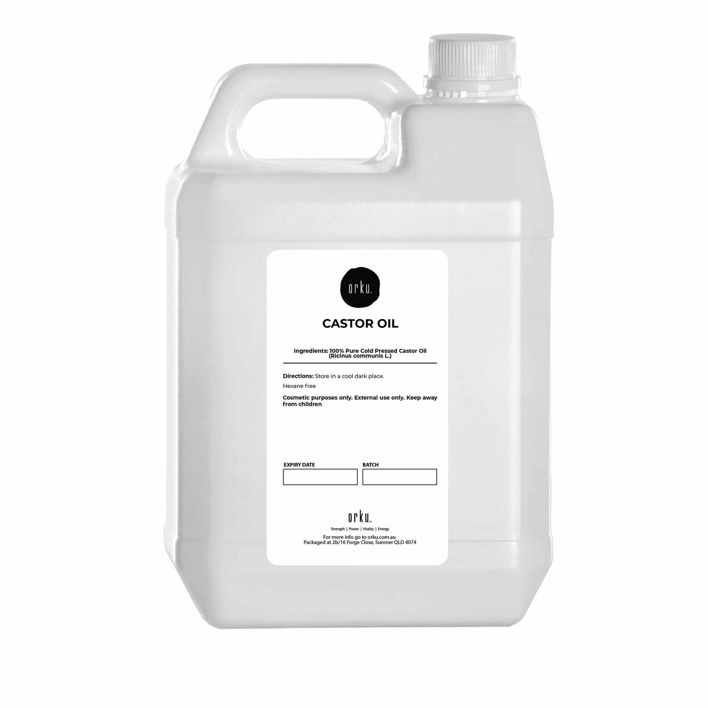 Orku 5L Castor Oil Cold Pressed Virgin Hexane Free HDPE Bottle