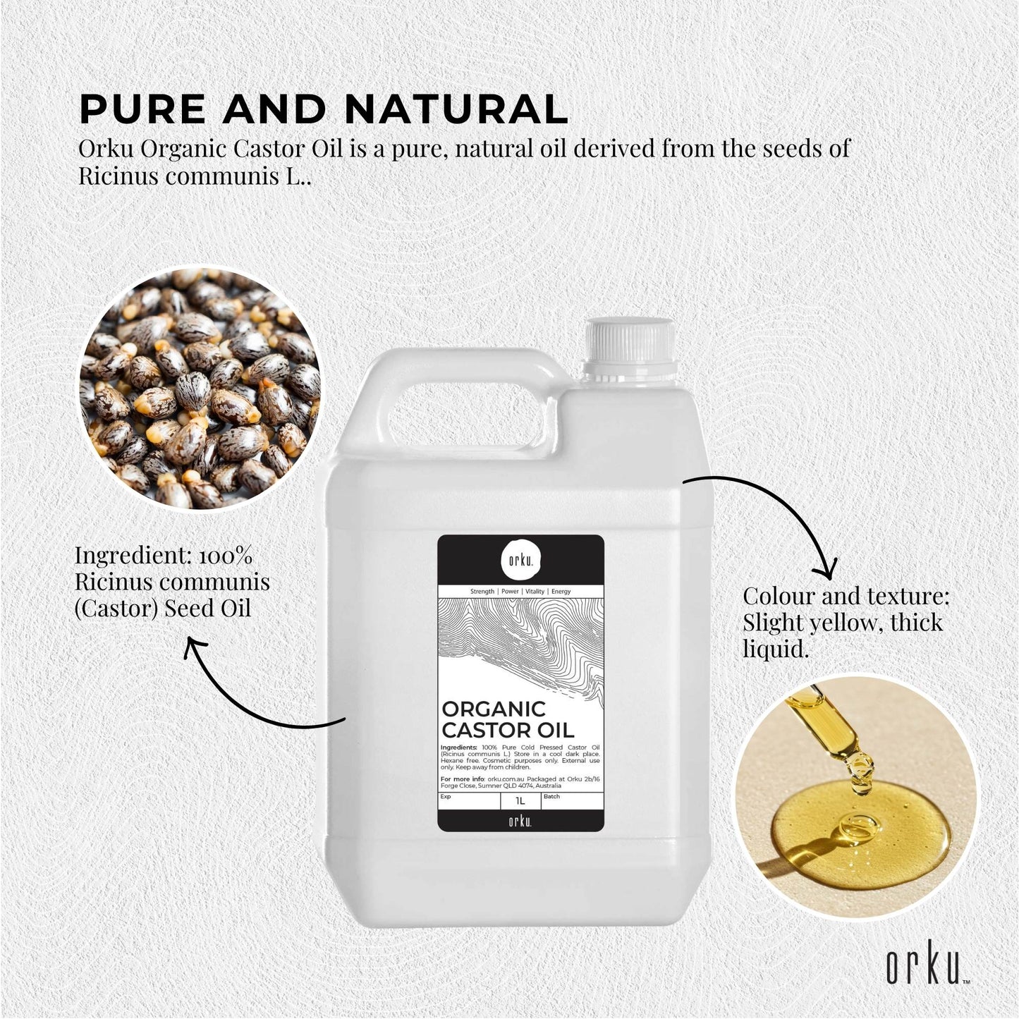 Orku 5L Organic Castor Oil - Hexane Free Cold Pressed