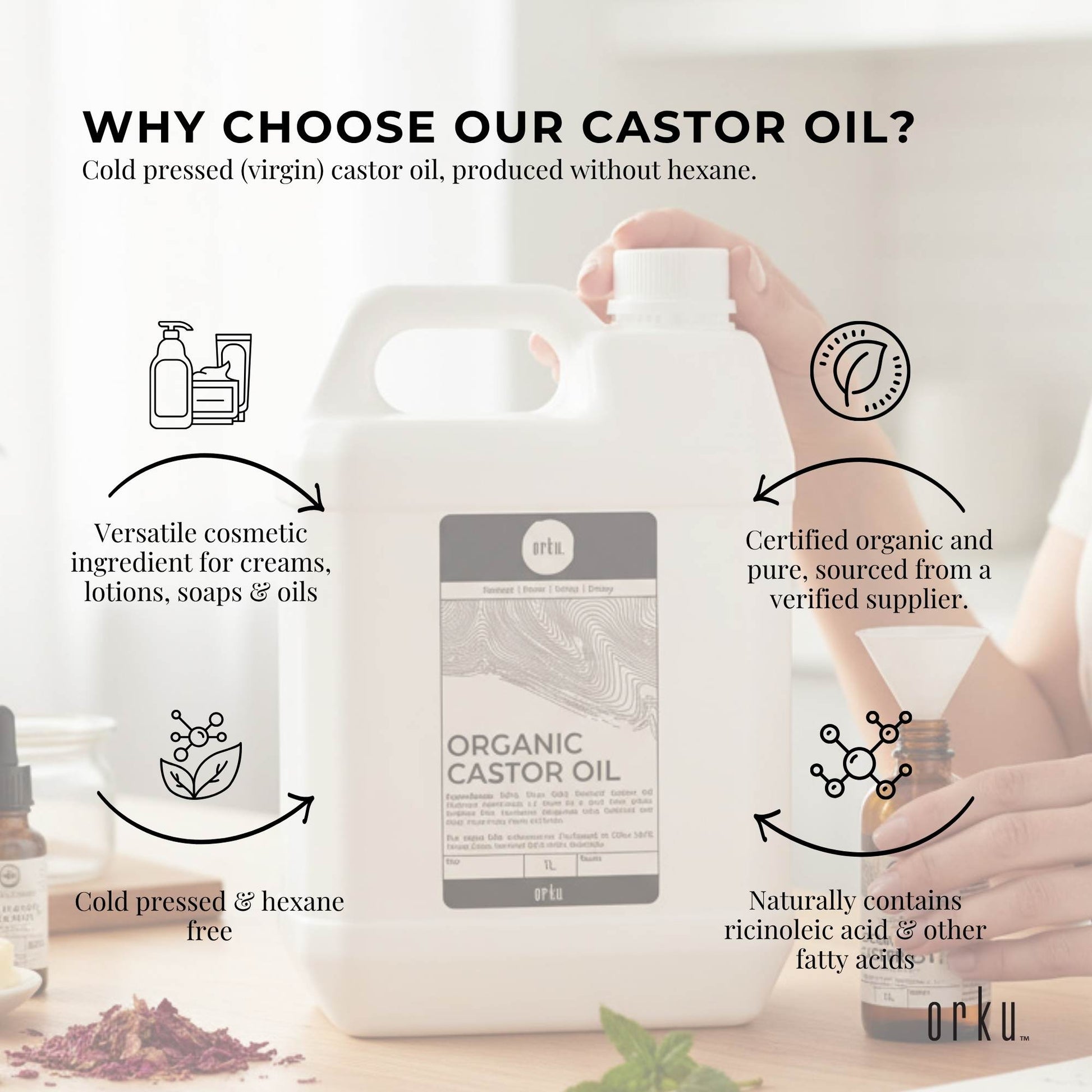 Orku 5L Organic Castor Oil - Hexane Free Cold Pressed